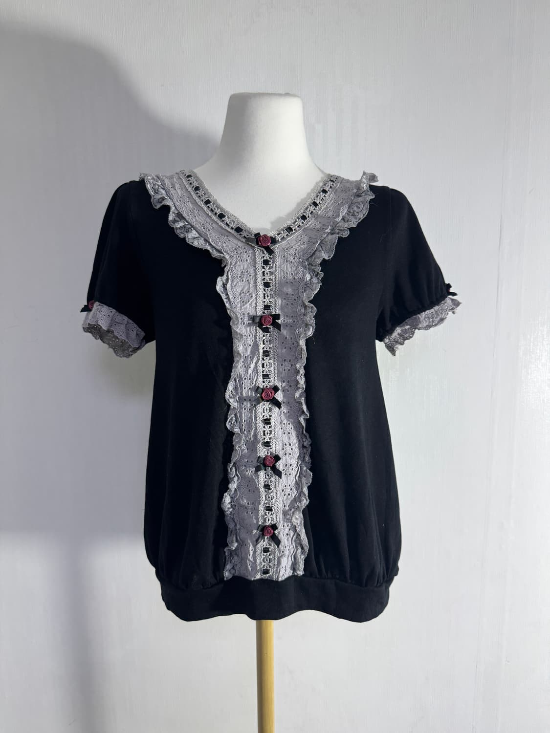 Axes femme 로즈 리본 레이스 퍼프 반팔 니트 고딕 로리타 상품이미지2