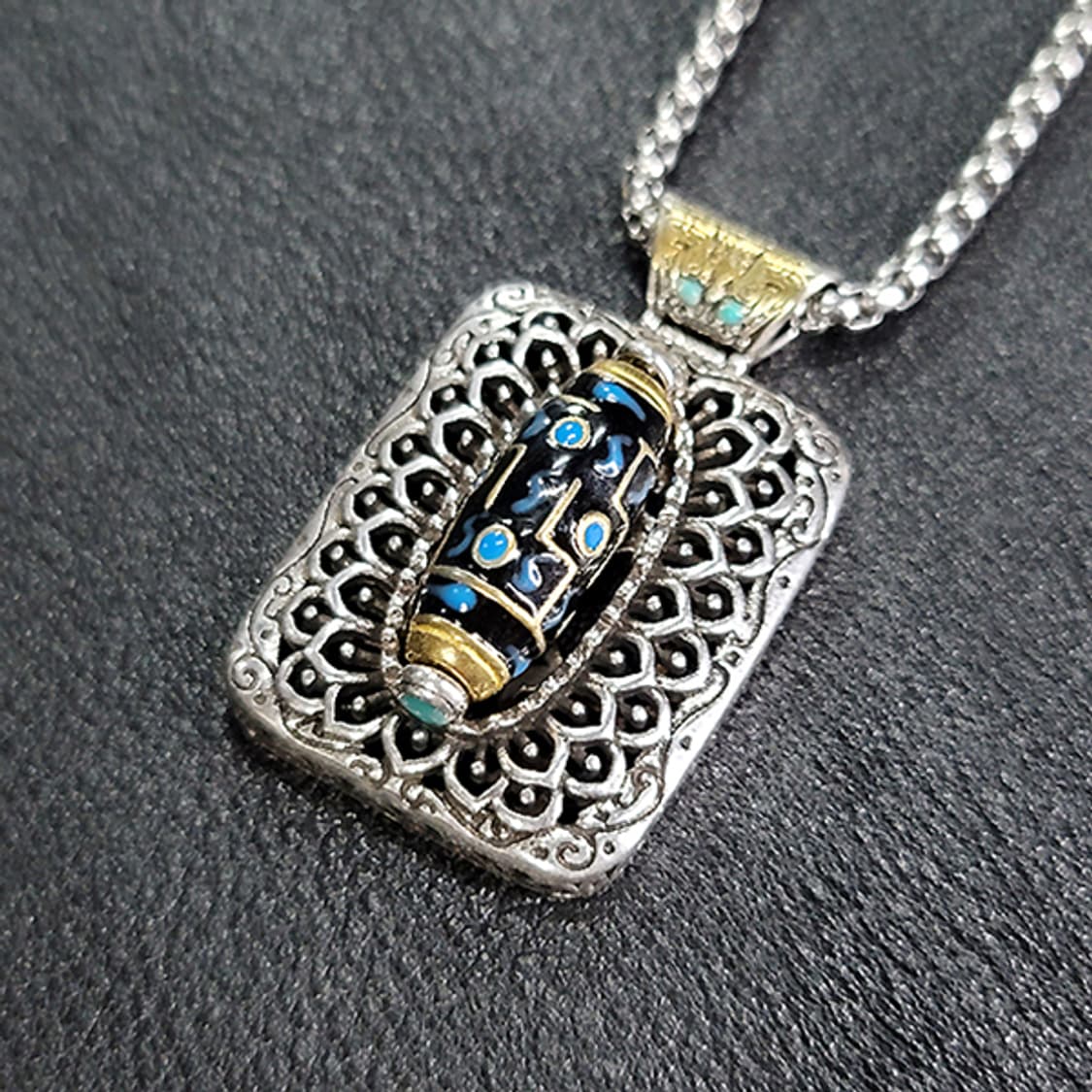 Vajel 백동 펜던트 엔틱 실린더 기도륜 불교 남자 목걸이 상품이미지1