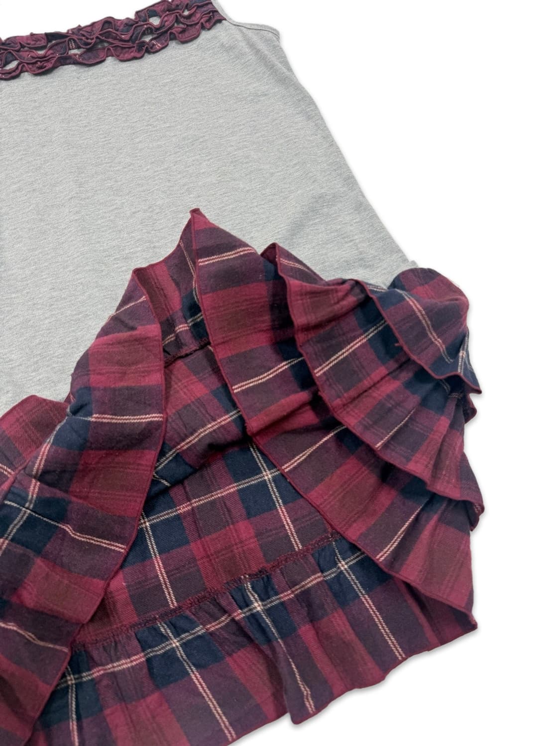 빈티지 Olive Des Olive 그레이 레드 프릴레이어드 슬리브리스 상품이미지4