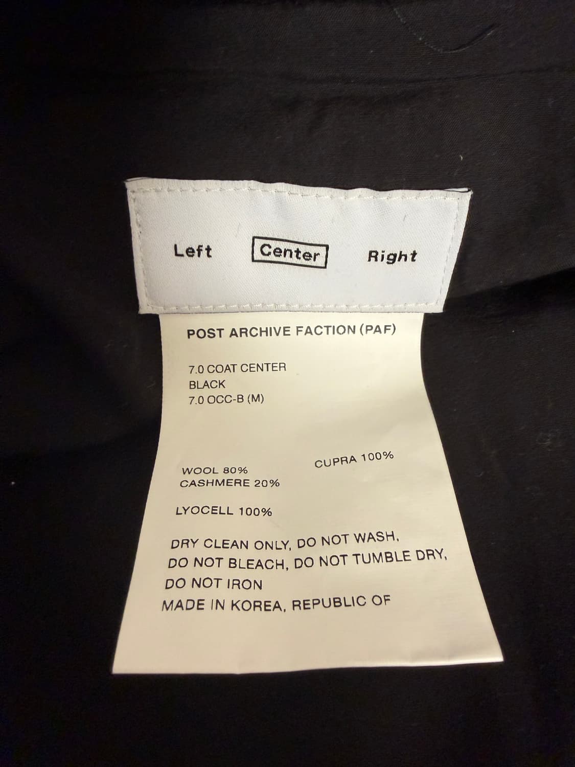 PAF 7.0 COAT CENTER BLACK 미착용 새제품 상품이미지7