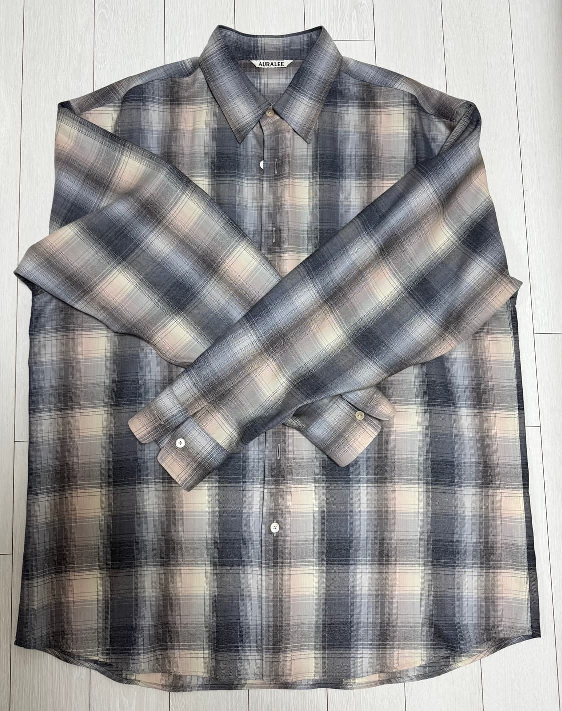 오라리 24fw 울 체크셔츠 블루베이지 상품이미지1