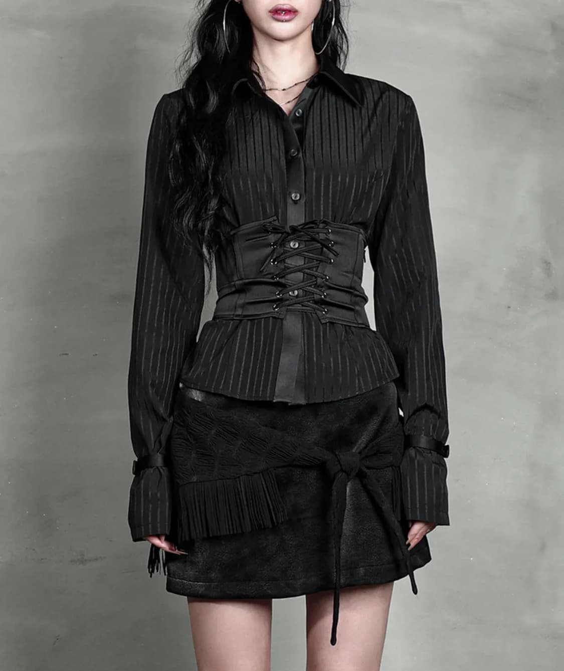 SATIN MIXED CORSET SHIRT 상품이미지1