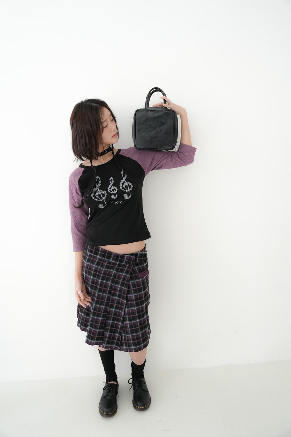 yinandyang Wrap pleats skirt, checked 상품이미지3