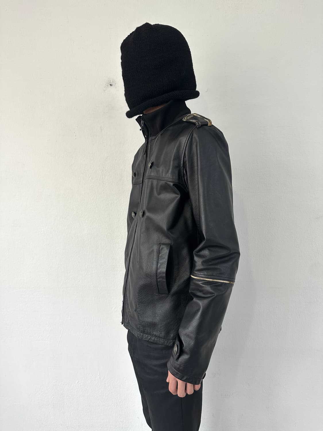 VTG 나폴레옹 하이넥 견장 블랙 레더 자켓 상품이미지4