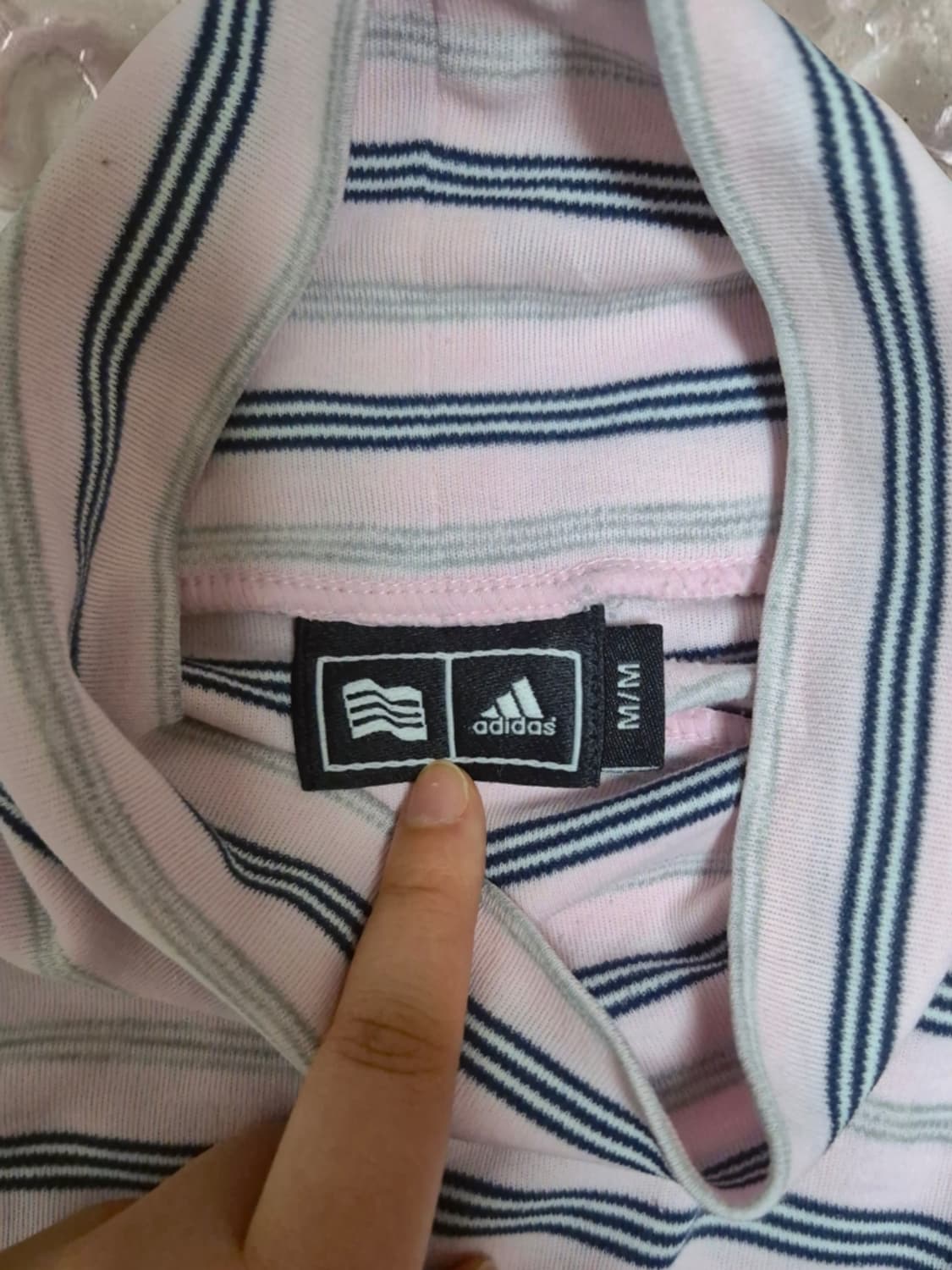 빈티지 아디다스 핑크 스트라이프 목폴라 긴팔 티셔츠 딸기우유 회핑 상품이미지4