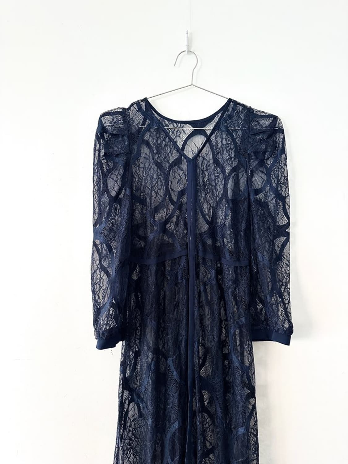 Lace layered long robe & top / navy 상품이미지2
