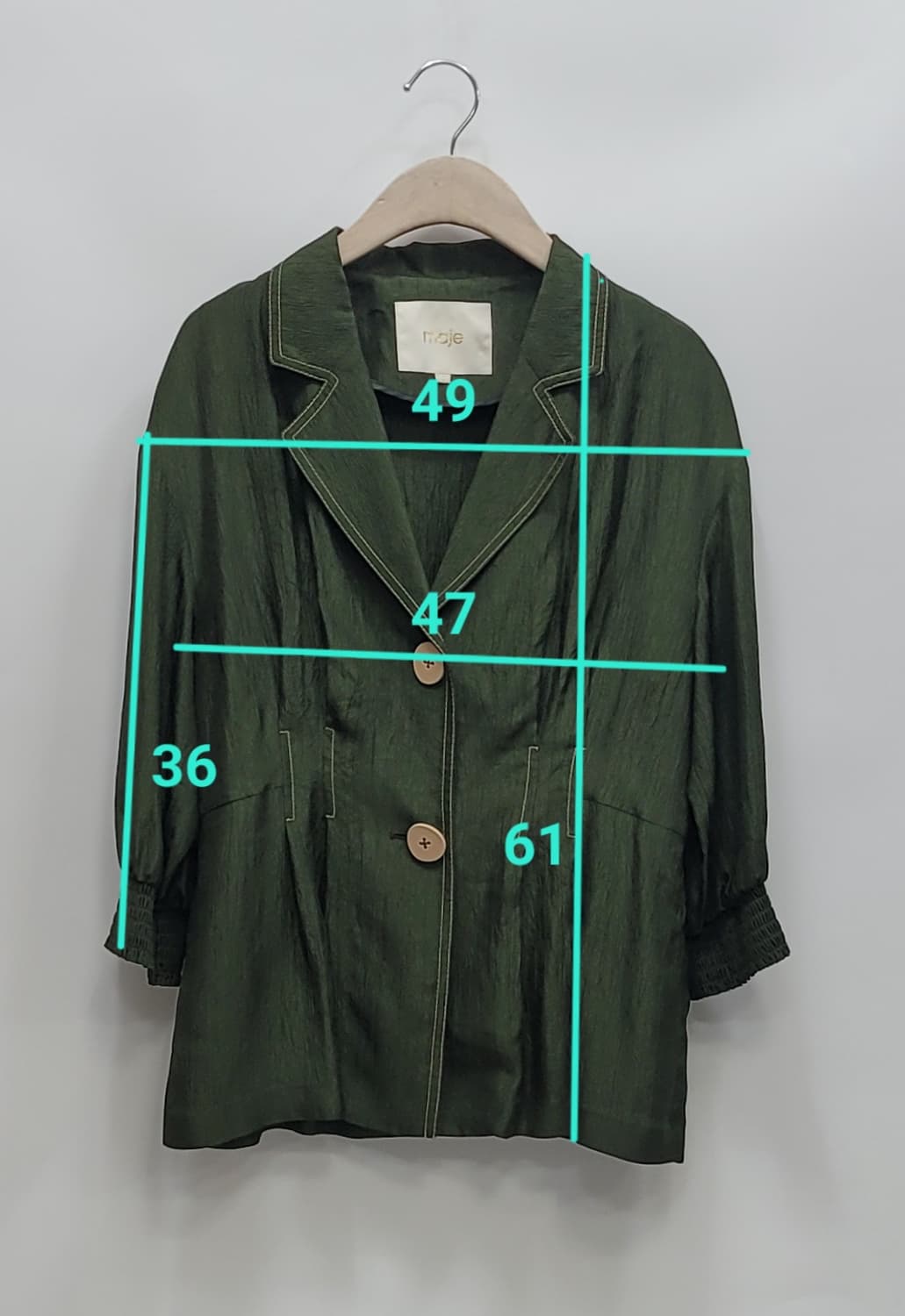 maje 20SS 마쥬 아세테이트 자켓 / 여 82-88-160 카키
 상품이미지10