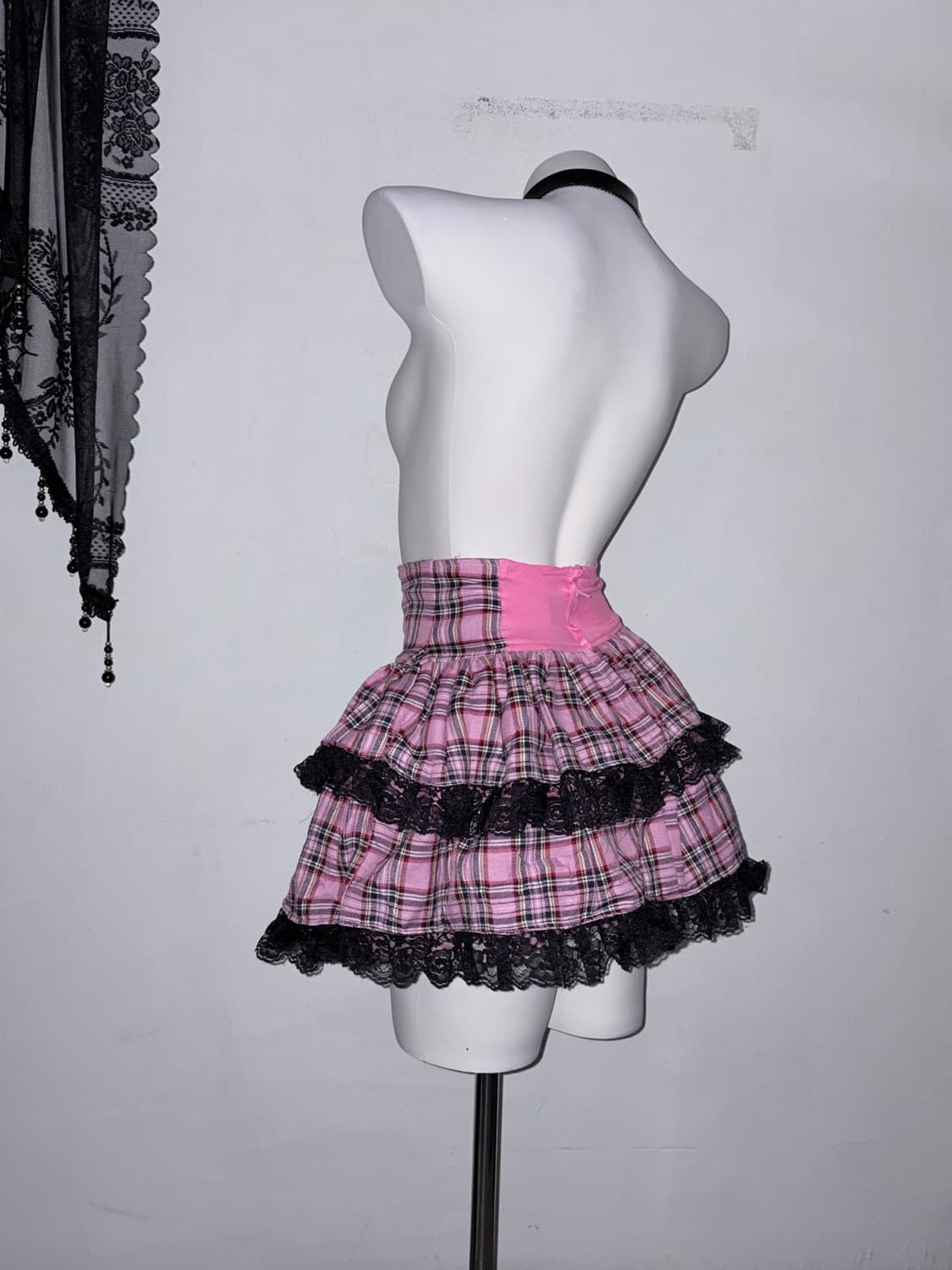 고스로리 핑크 체크 갸루 코르셋 프릴 스커트 고딕 로리타 히메갸루 상품이미지3