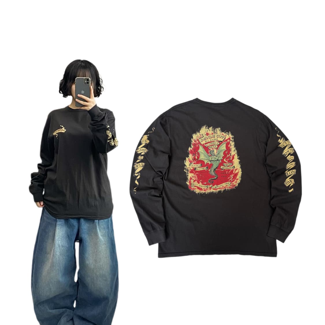 90s USA lucky brand 페이딩 데빌 악마 롱슬리브 상품이미지1