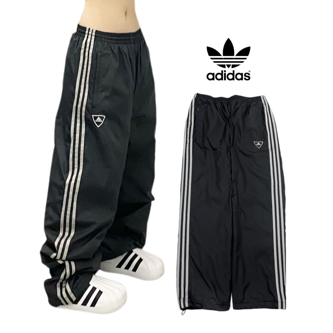 아디다스 00s 삼선 올드스쿨 와이드 바람막이 트랙팬츠 상품이미지1