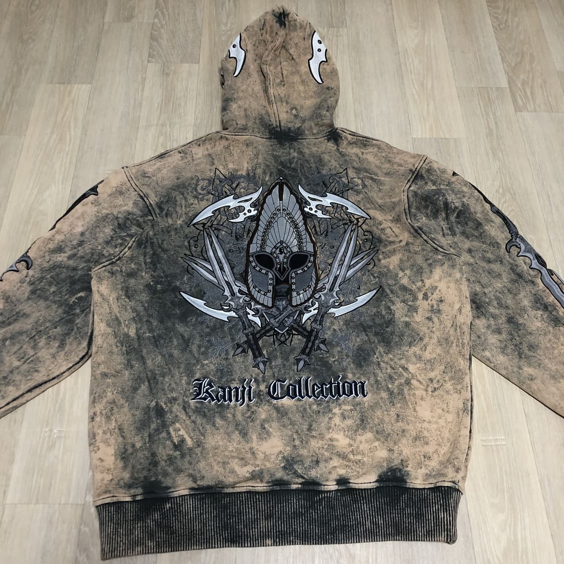 (XL) 00's 칸지 컬렉션 하드 워시드 그런지 그래피티 후드 집업  상품이미지9
