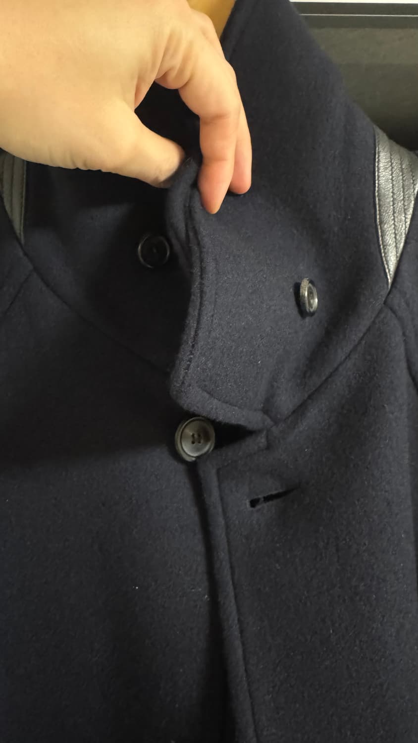 우드비 울 못사 레더 코트 네이비 2 wouldbe 상품이미지5