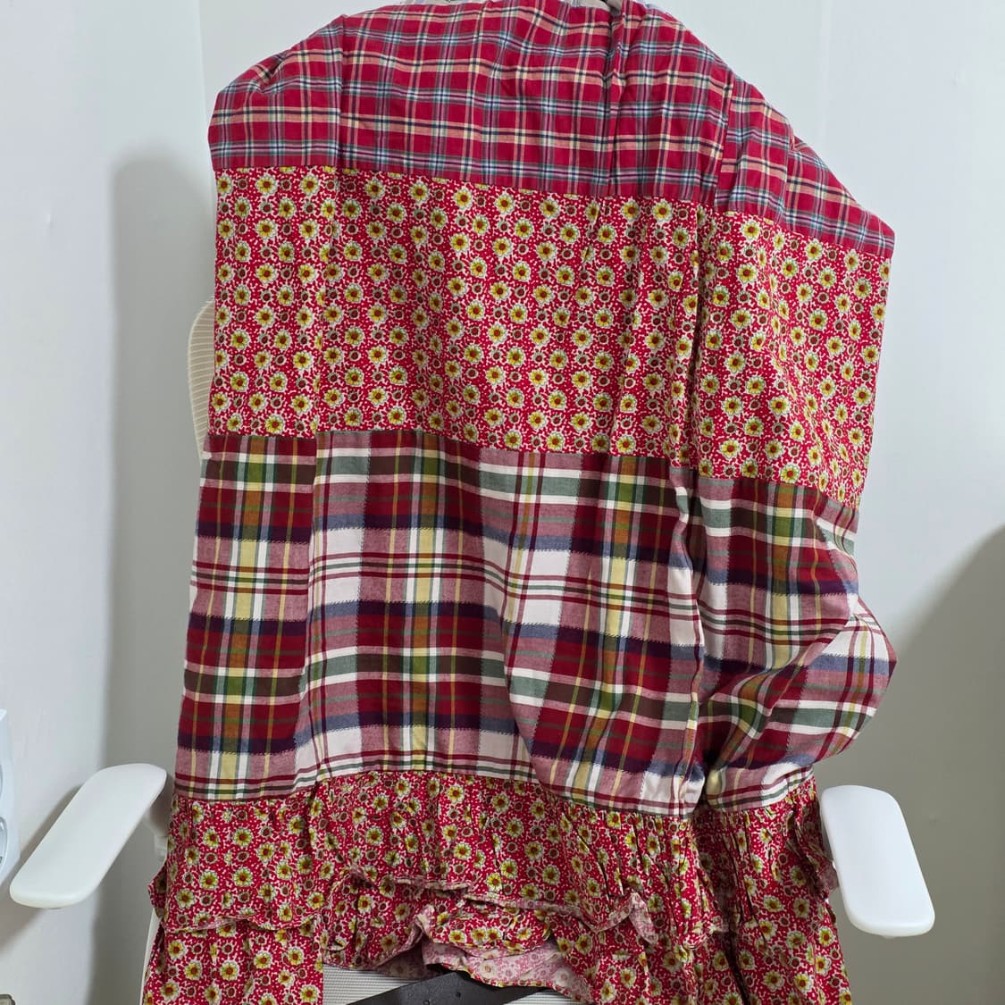 일본빈티지) 패치워크 체크 플로럴 모리걸 롱캉캉 롱스커트 상품이미지3