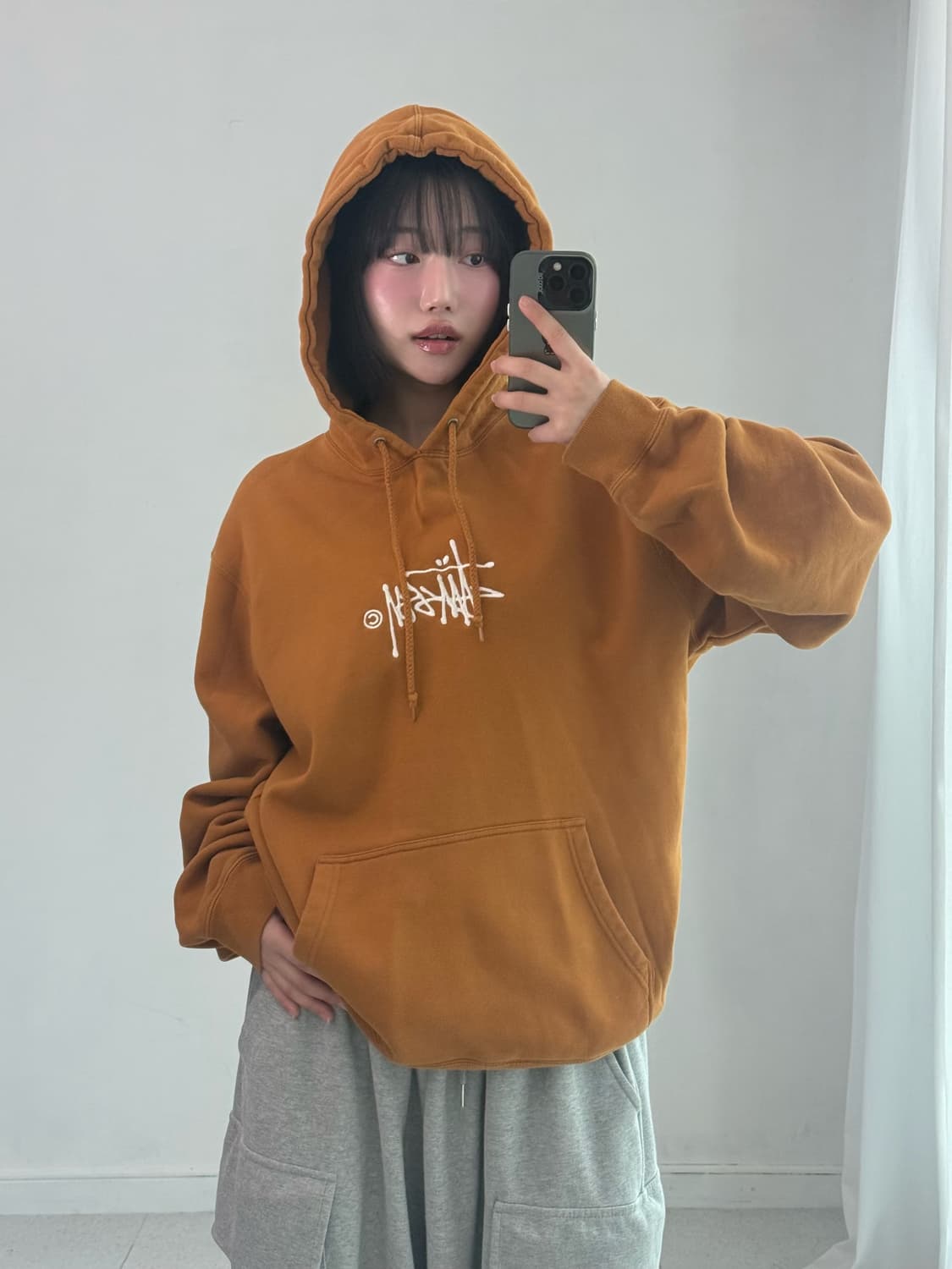 스투시 자수 카멜 후드티 상품이미지1