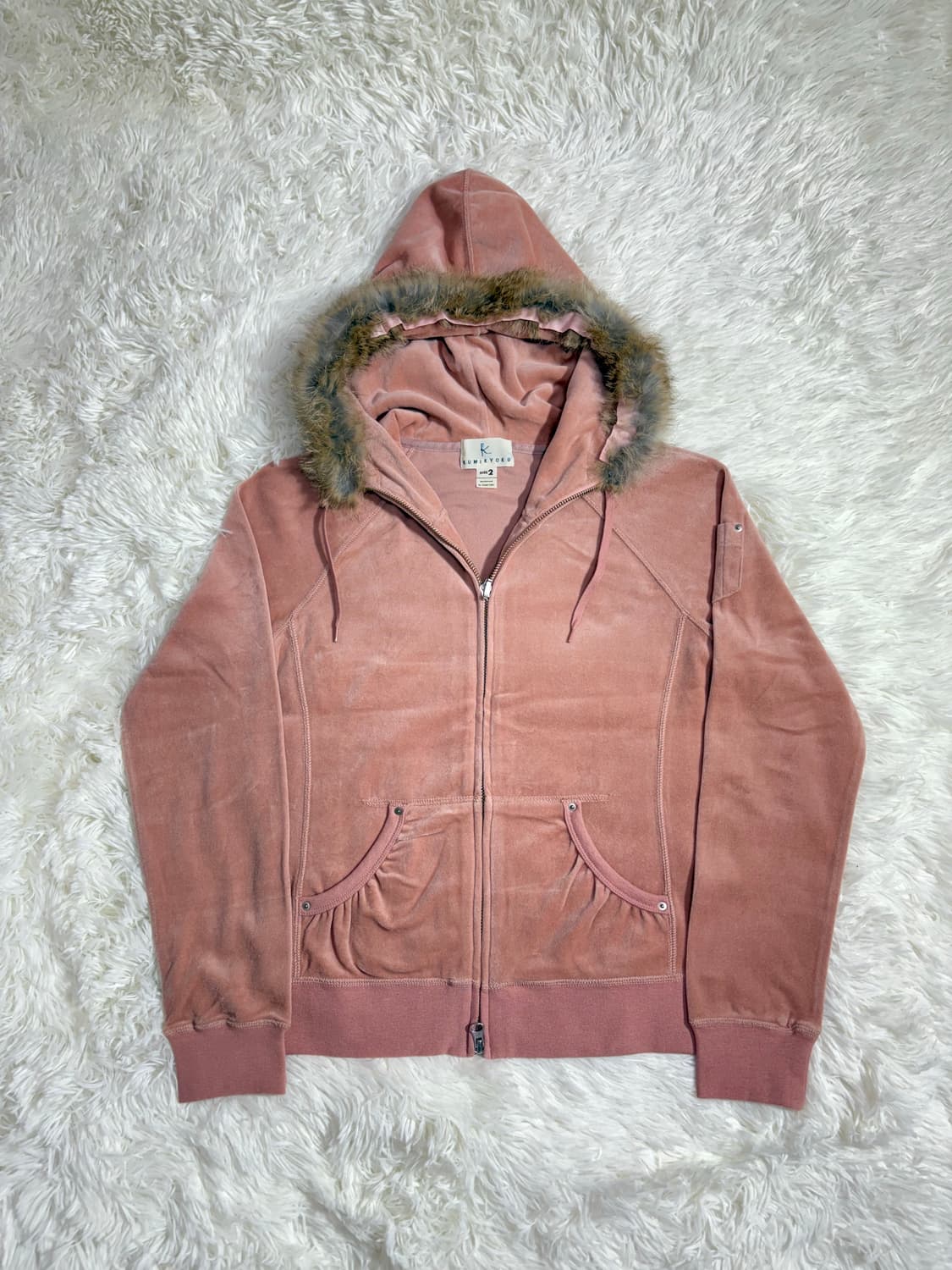 Y2K JAPAN 빈티지 뮤트핑크 벨벳 후드집업  상품이미지3