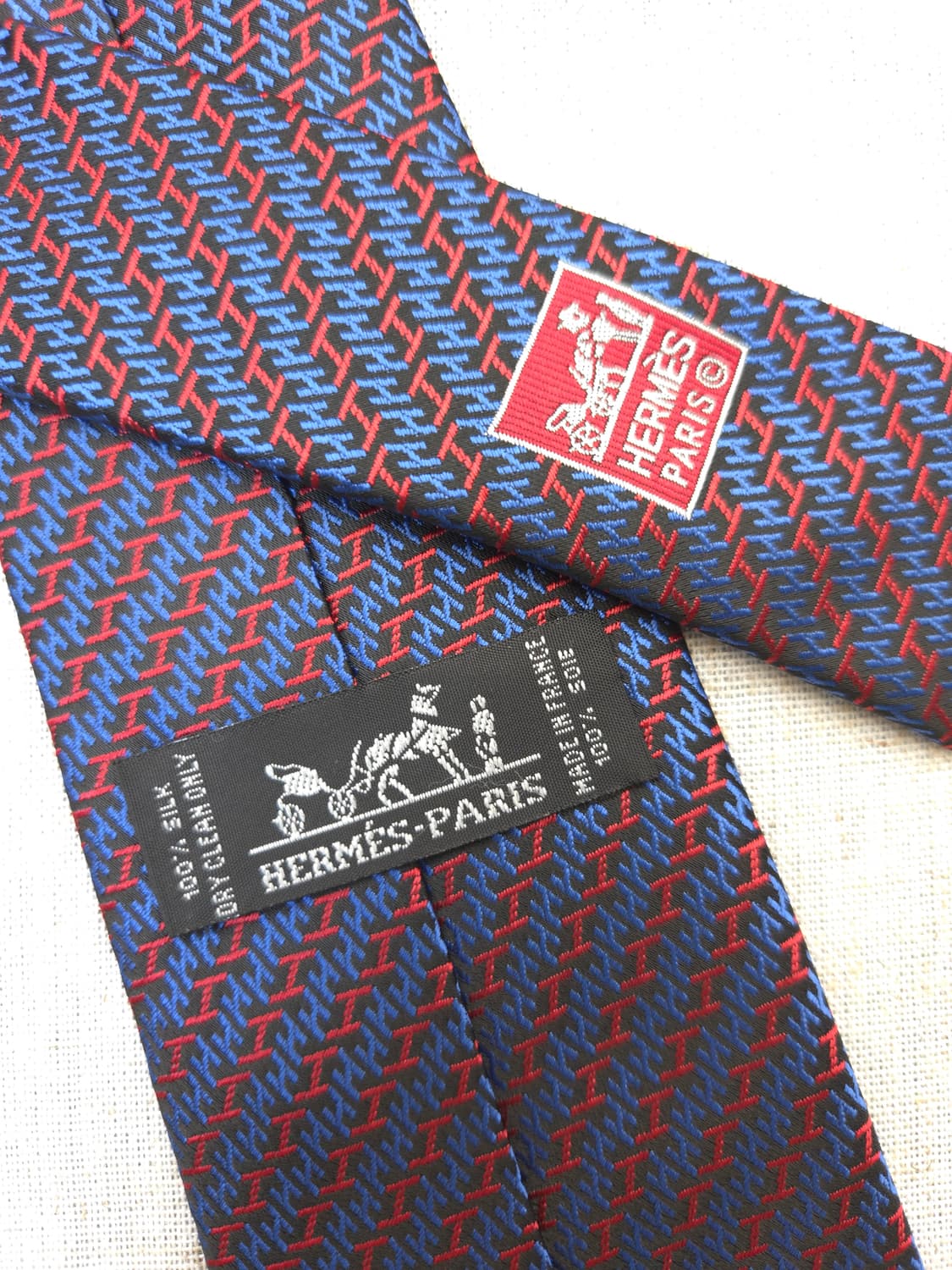 에르메스 네이비/레드 H 로고 실크 넥타이 상품이미지6