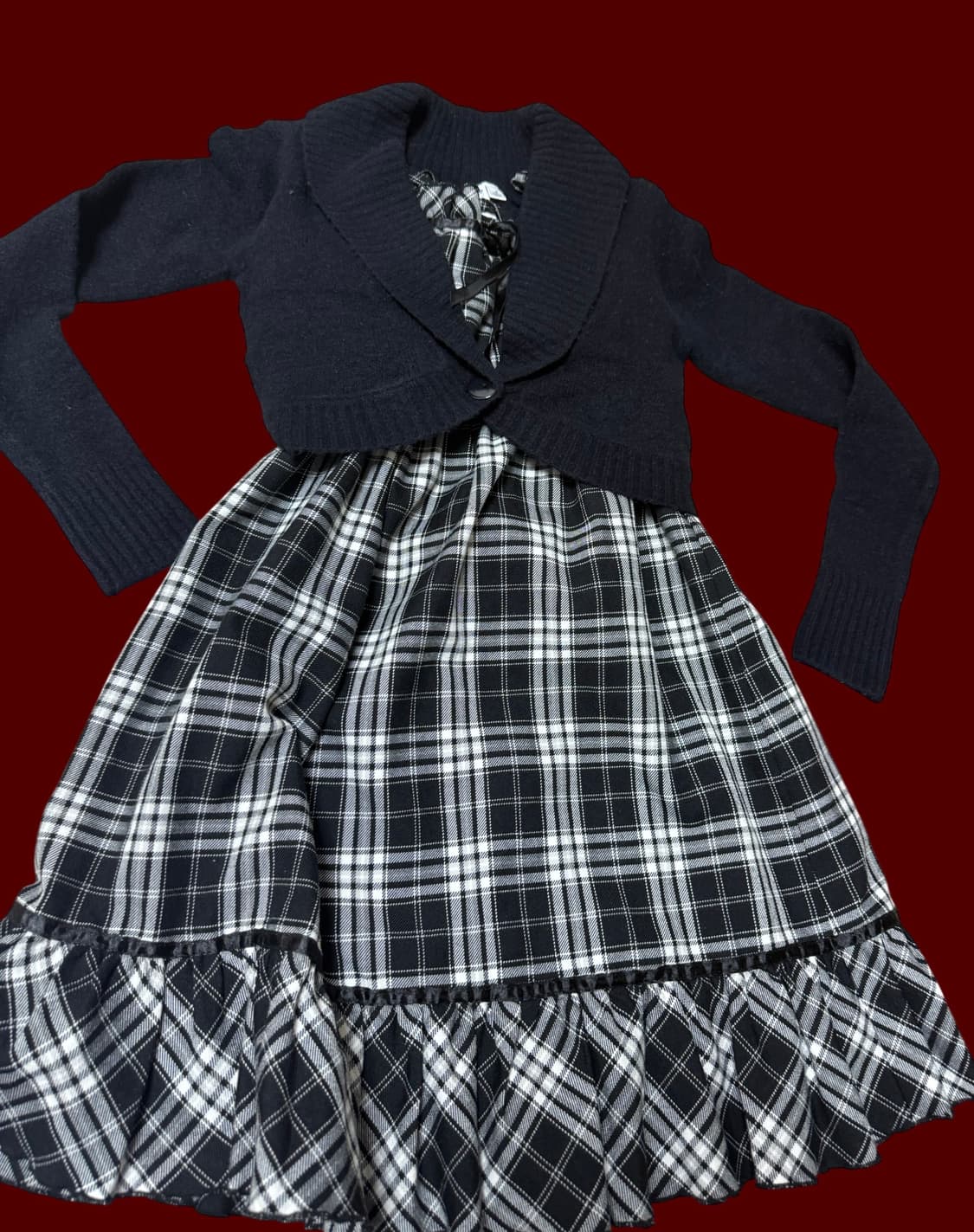 블랙+화이트 체크 프릴 드레스 상품이미지1