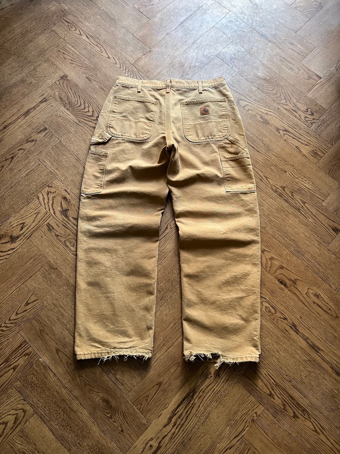 [32]칼하트 USA 체크 라이닝 더티워싱 브라운 싱글니 카펜터 워크팬츠 상품이미지2