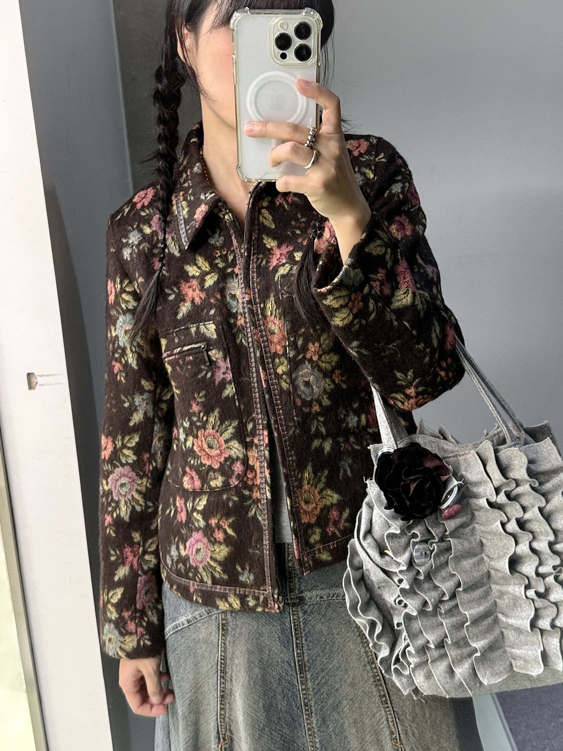 dark brown flower zip jacket 상품이미지5