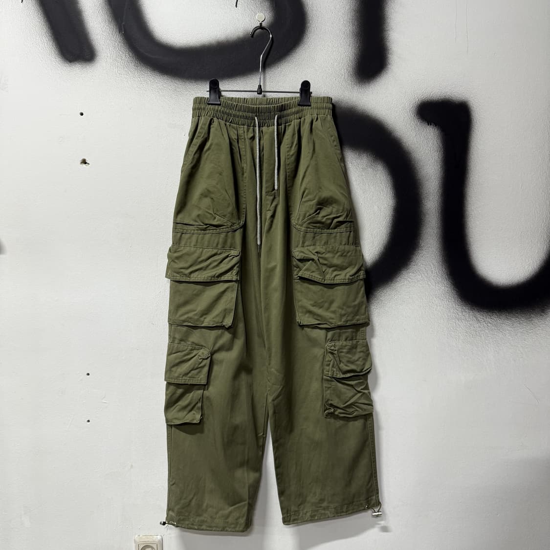 VTG 빈티지 멀티포켓 밴딩 와이드 카고 팬츠 카키 상품이미지1