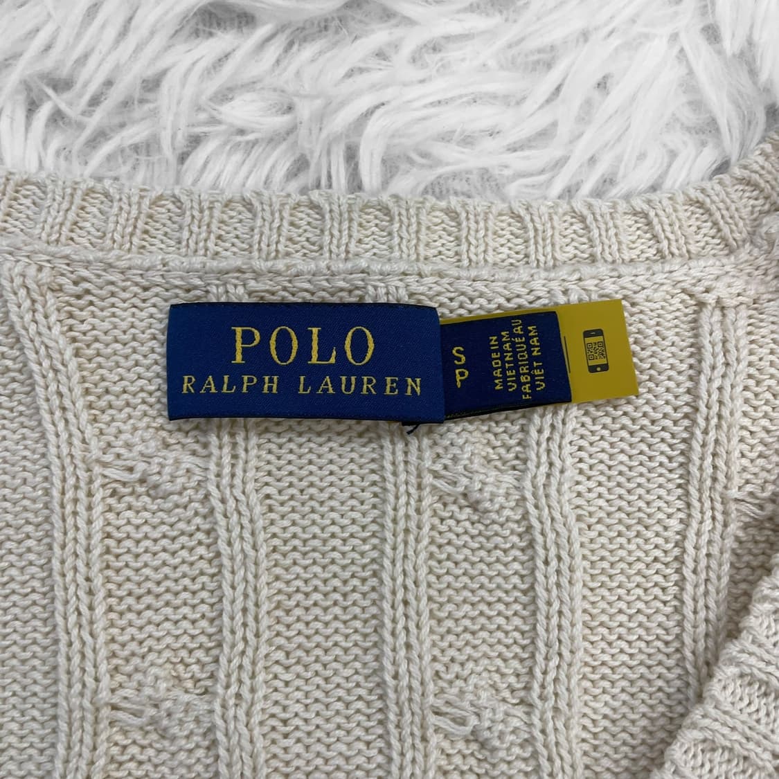 폴로 랄프로렌 포니 로고 브이넥 케이블 니트 베이지 상품이미지4
