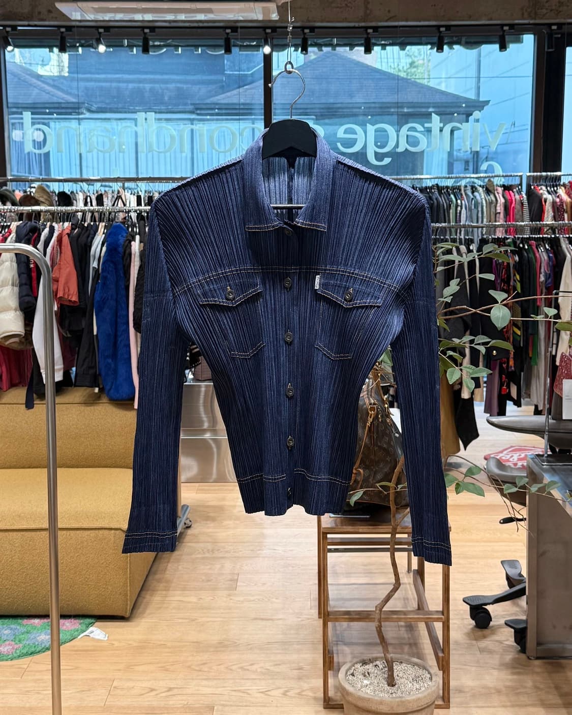 플리츠 플리즈 네이비 데님패턴 자켓  상품이미지1