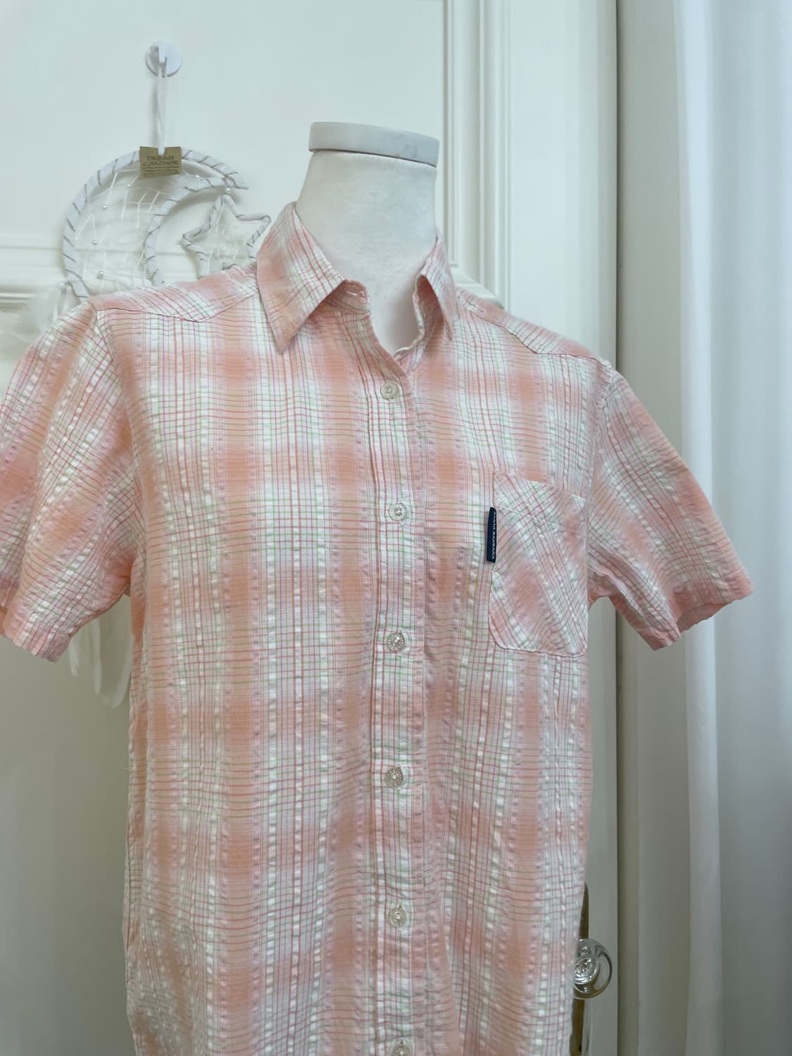 coral check basic fit shirt(size-M) 상품이미지5