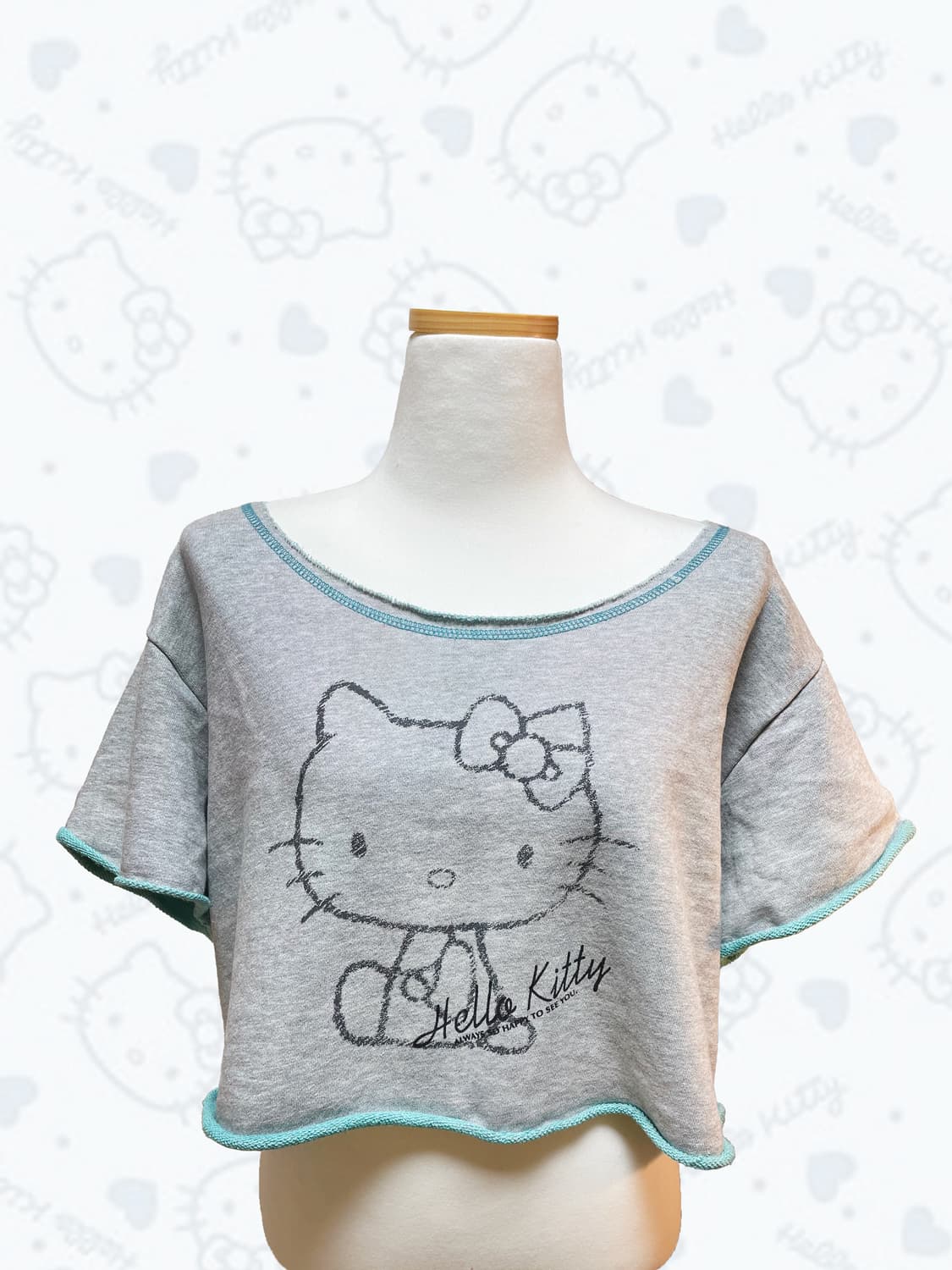 산리오 2011 헬로키티 빈티지 그레이 민트 반팔 크롭탑 상품이미지1