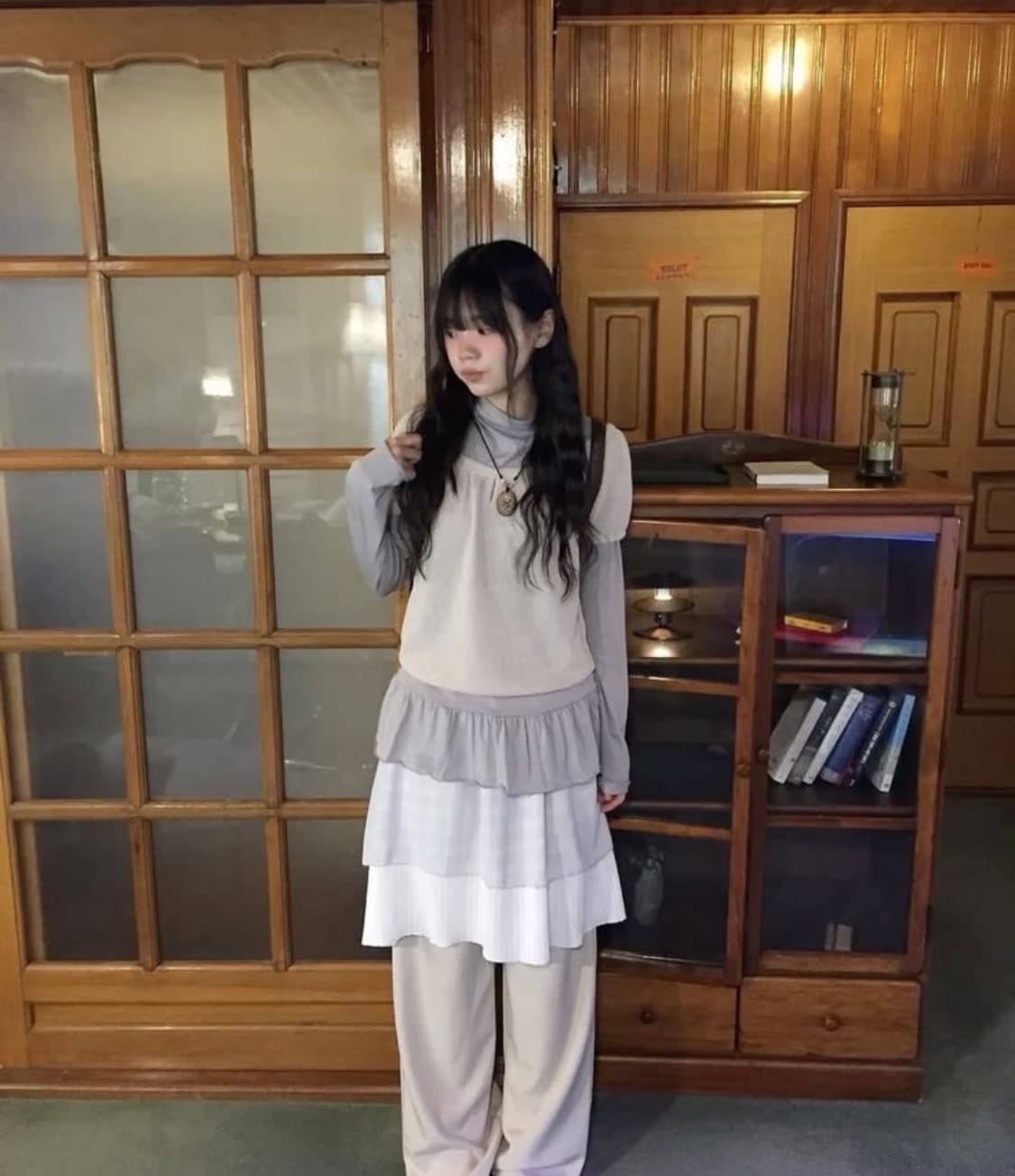 일본빈티지 모리걸 하구미 슈가룬 바닐라st 도트 땡땡이 레이어드 블라우스 상품이미지3