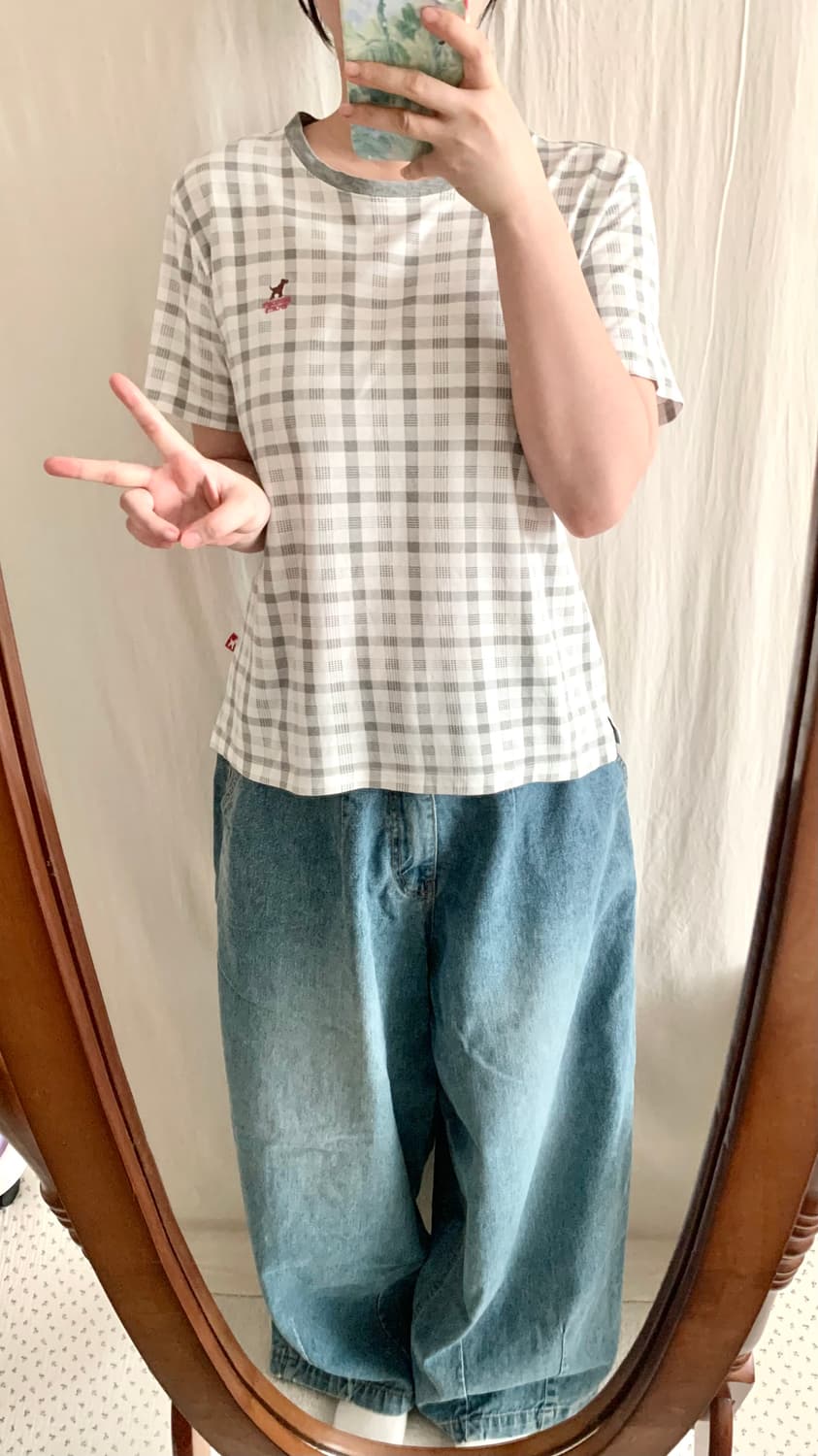 연그레이 체크 강아지 티 상품이미지4