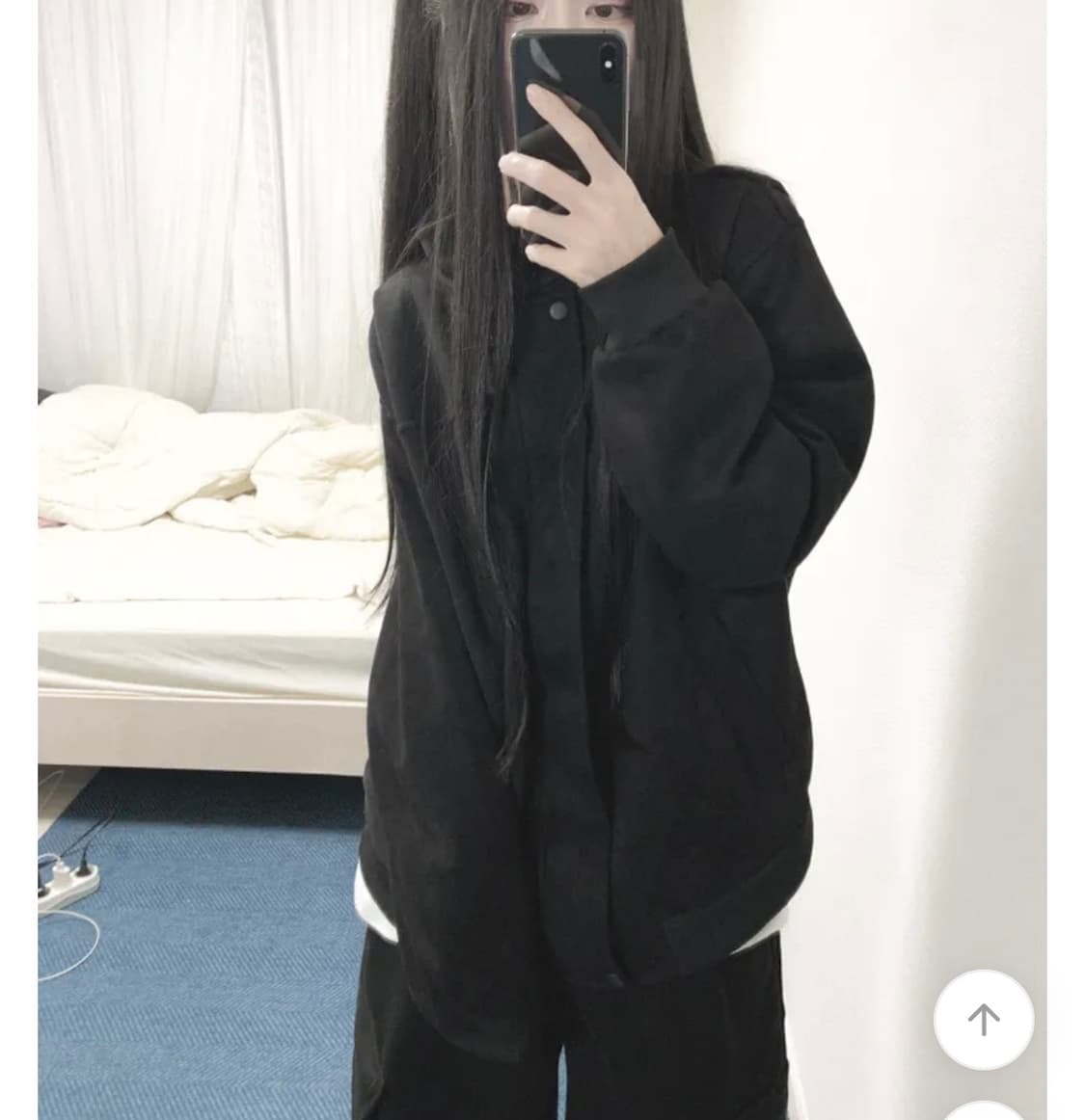 오버핏 하이넥 스웨이드 자켓 블루종 점퍼 블랙 긱시크 무채색 징케 검정 상품이미지1