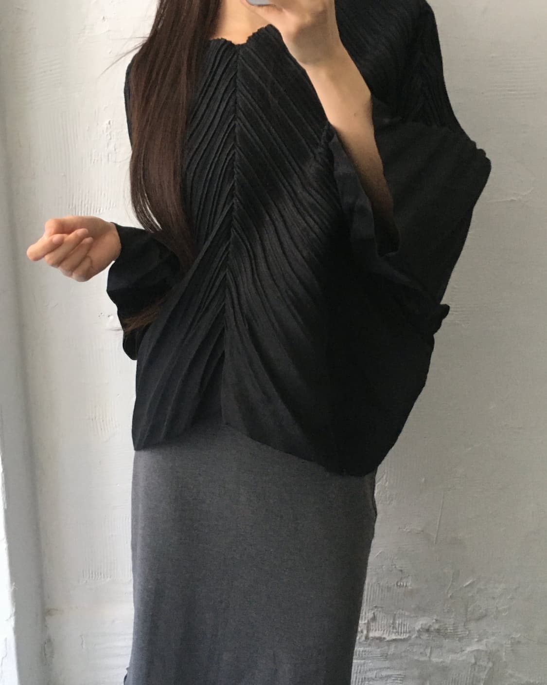 ISSEY MIYAKE 이세이미야케 블랙 링클 울 플리츠 탑 상품이미지1