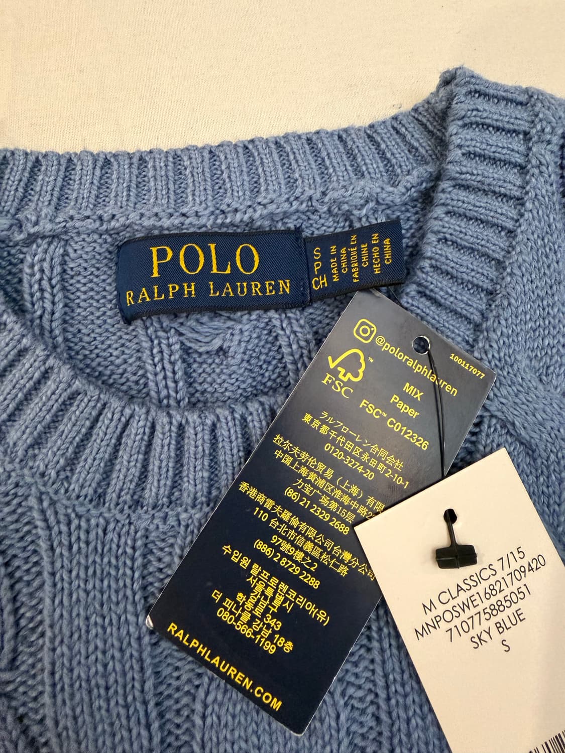 폴로 랄프로렌 신형 꽈배기 케이블 니트 스카이블루 상품이미지4
