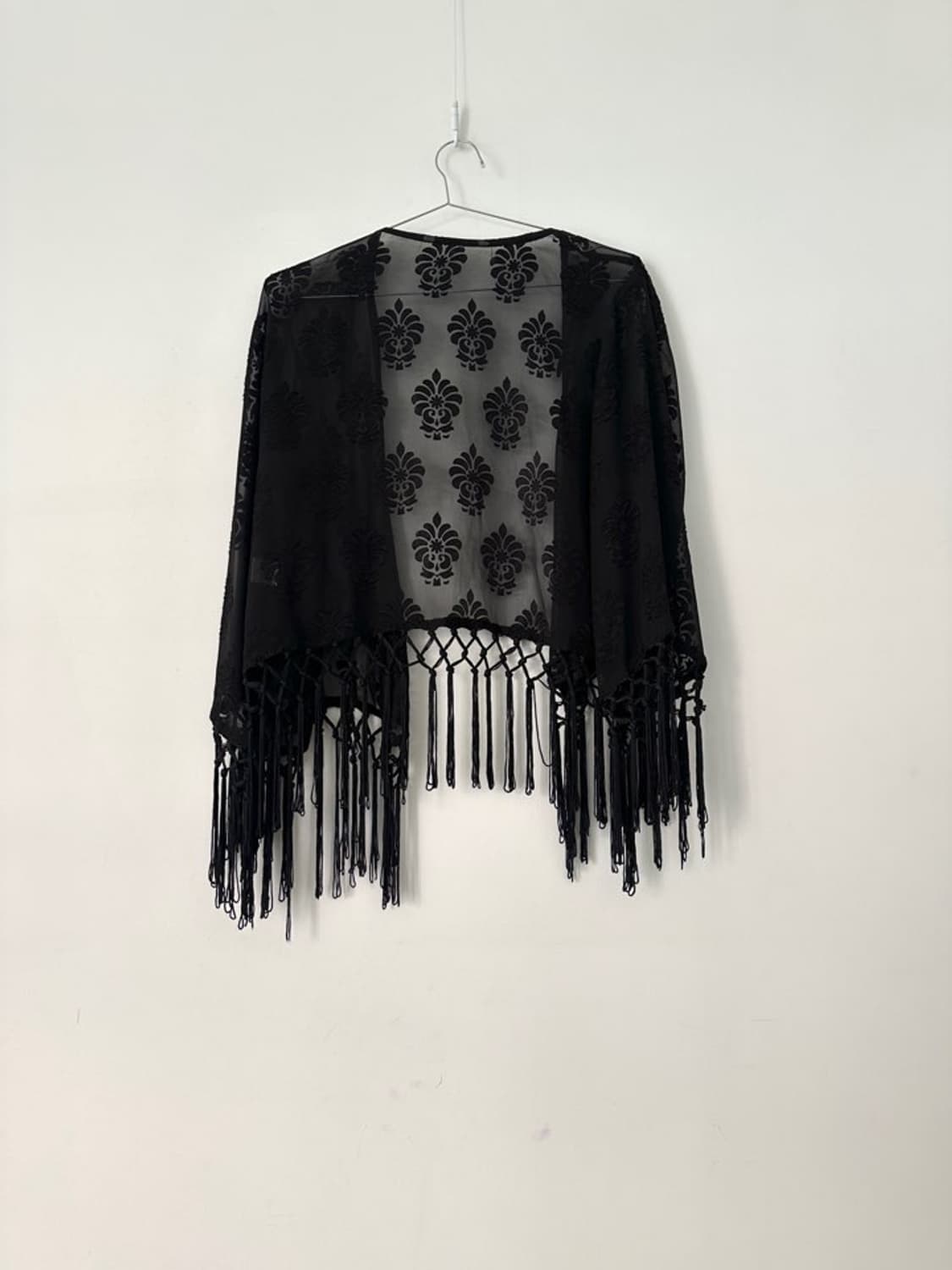 Rose pattern fringe cardigan / black 상품이미지4