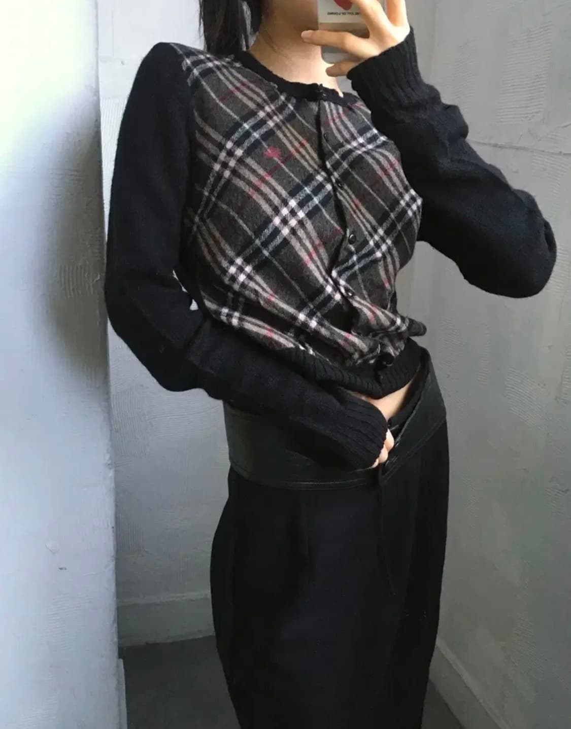 (정품) Burberry 버버리 블루 라벨 체크 니트 가디건 상품이미지1