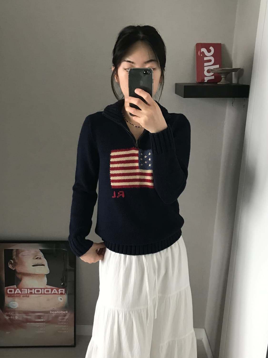 폴로 랄프로렌 성조기 로고 네이비 반집업 니트 상품이미지2