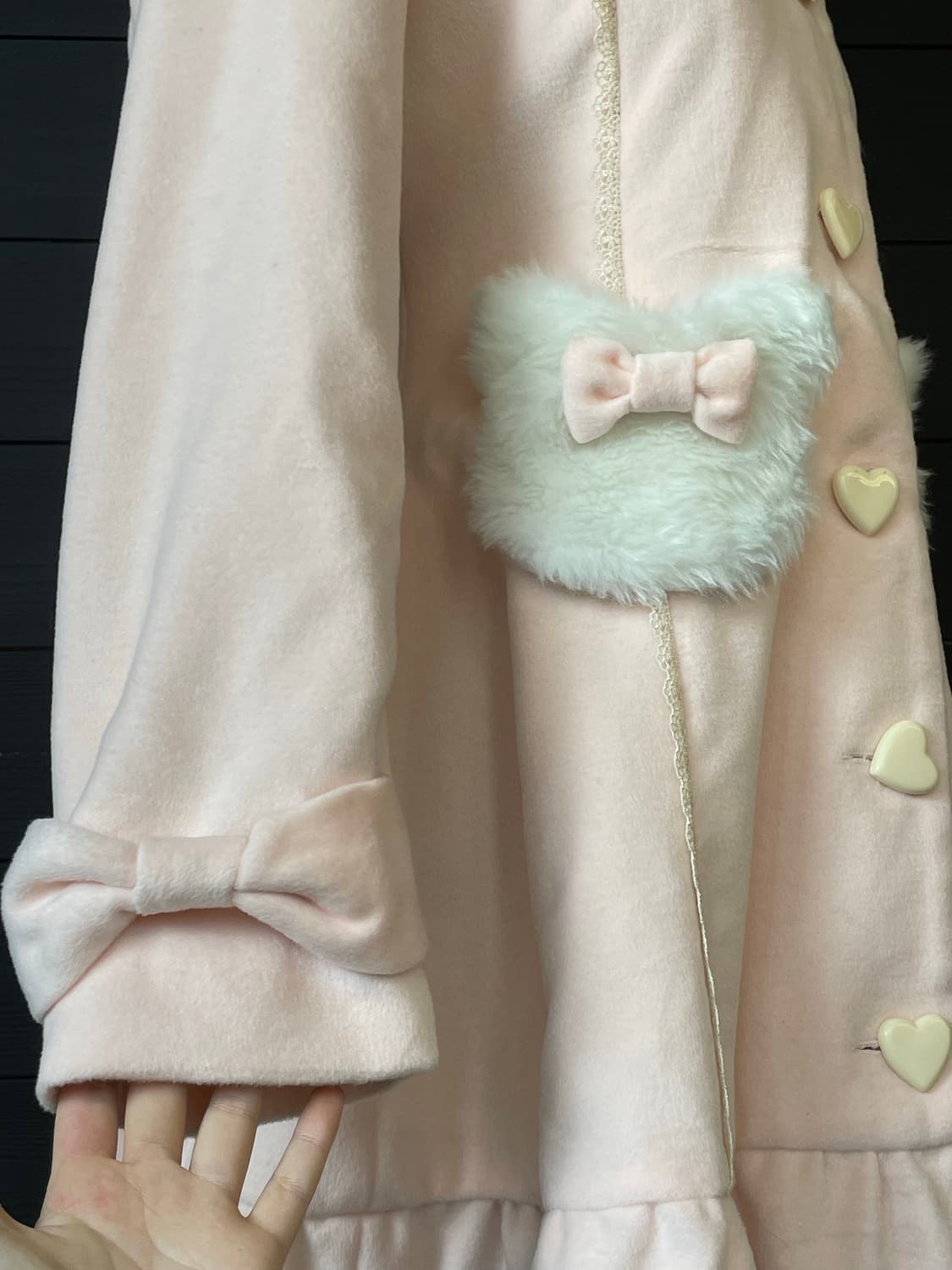 DEARY 디어리 네코미미 고양이귀 퍼 리본 핑크 갸루 코트 상품이미지5