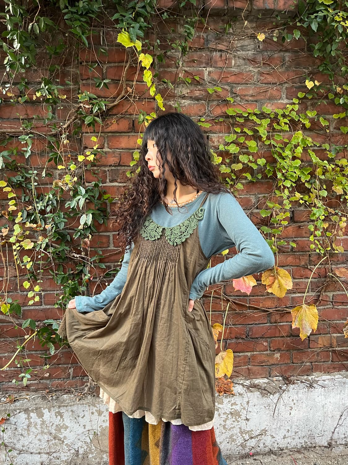 카키 크로셰 미니 원피스 상품이미지3