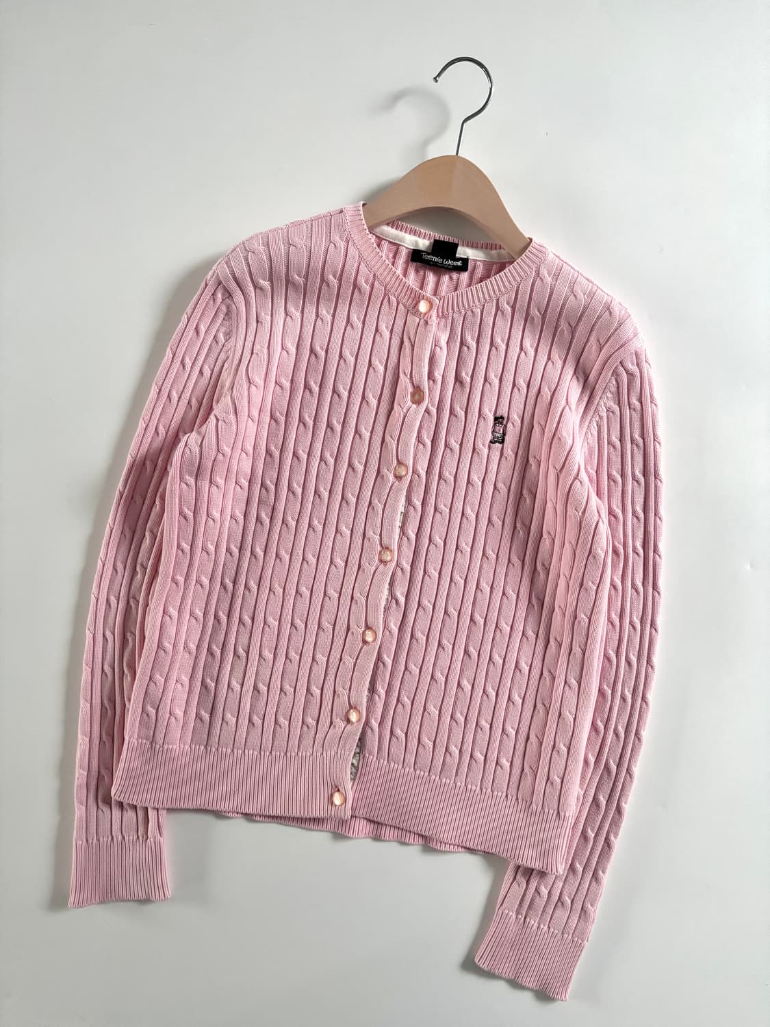 Teenie Weenie 티니위니 베어로고 베이비핑크 케이블 코튼 가디건 상품이미지1