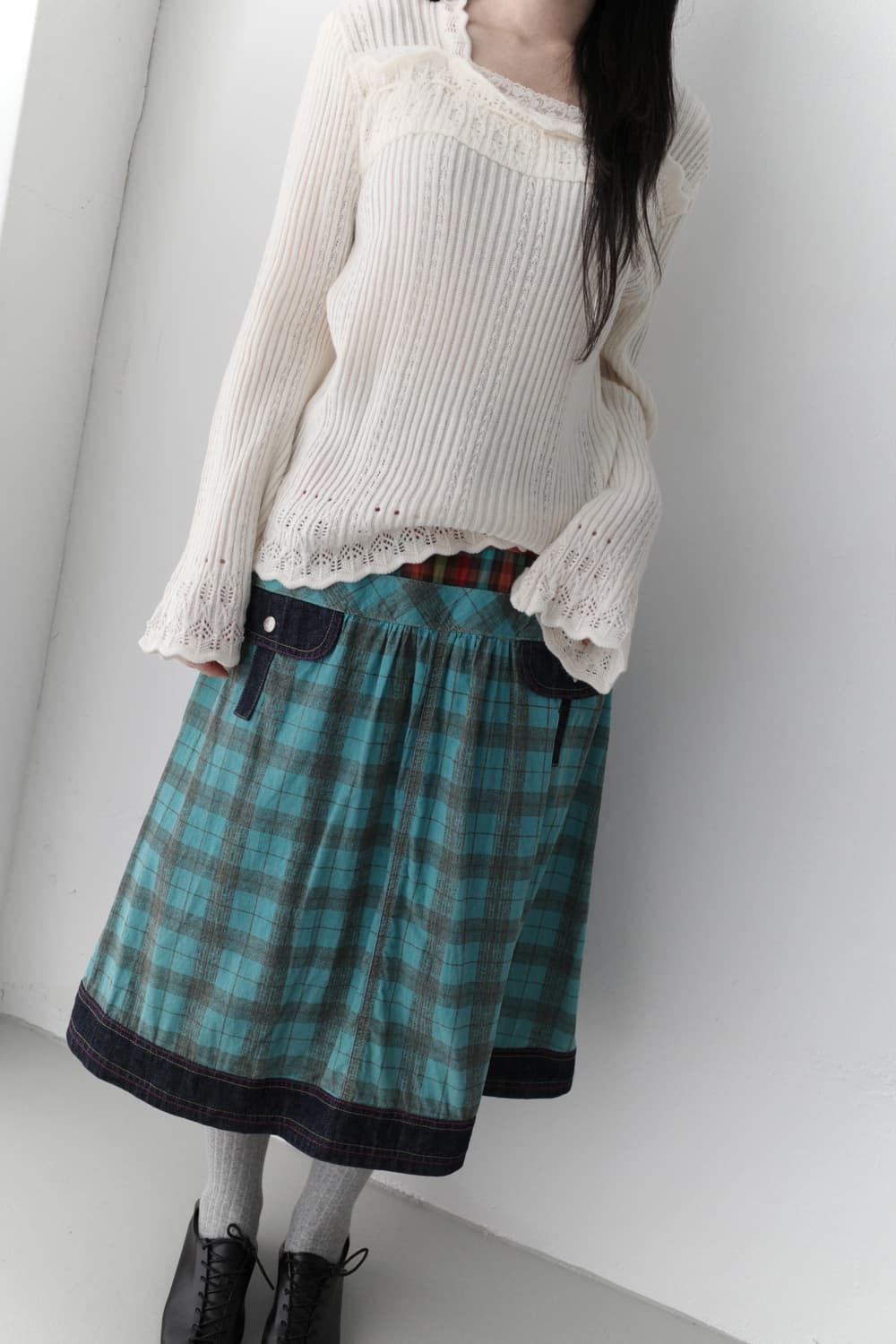 cat check denim skirt  상품이미지7