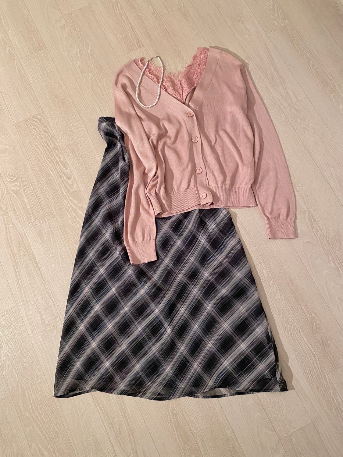 Vintage Navy Diagonal Check Long Skirt 상품이미지2