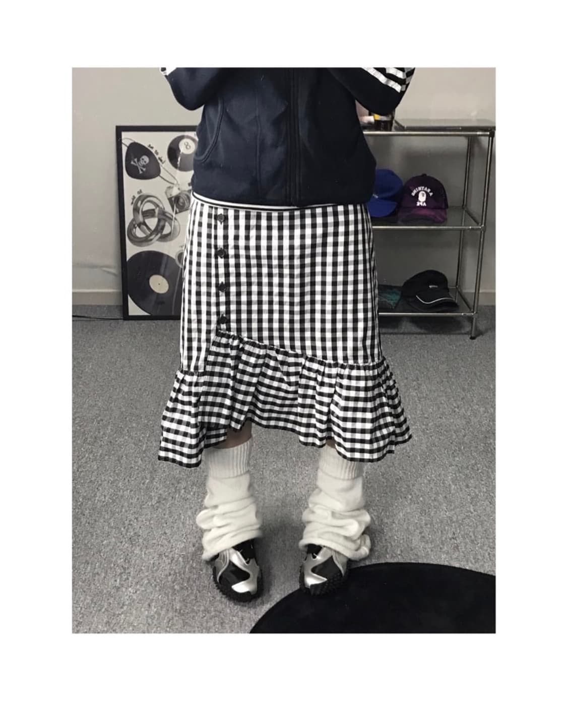 일본빈티지 체크 머메이드 미디 스커트 모래하우스 김아홉 블랙업 히피디피 상품이미지1