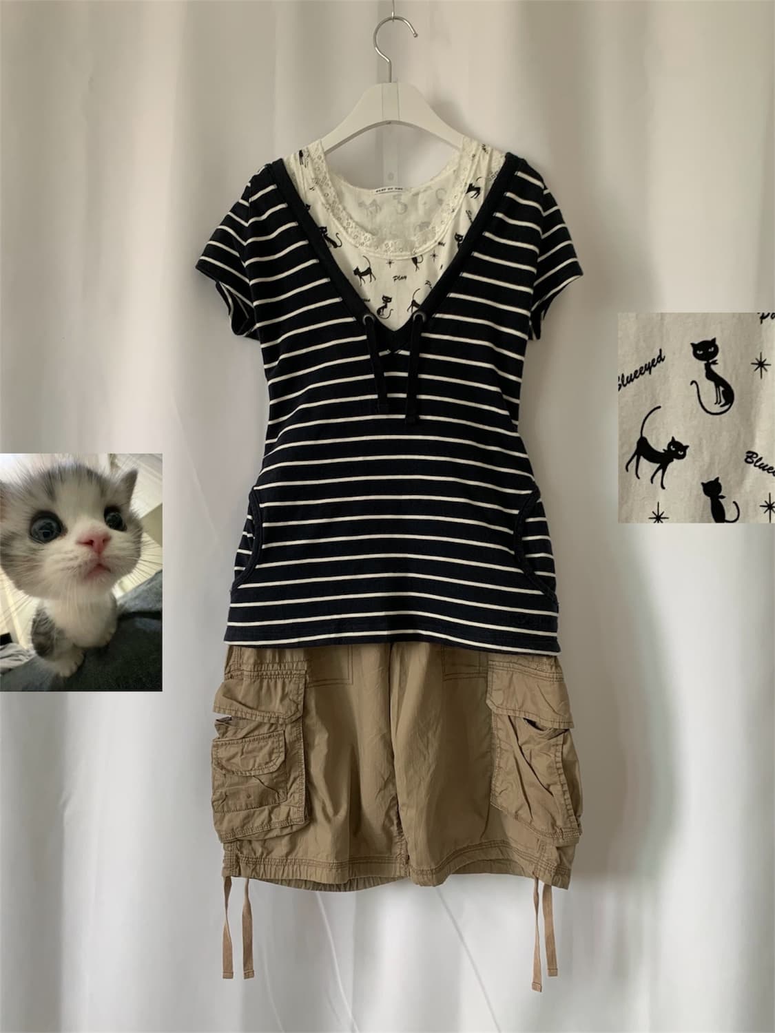 빈티지 고양이 스트라이프 코디세트 상품이미지1