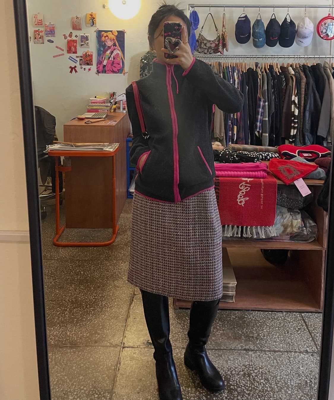 차콜 핑크트리밍 울집업 [무배] 상품이미지1