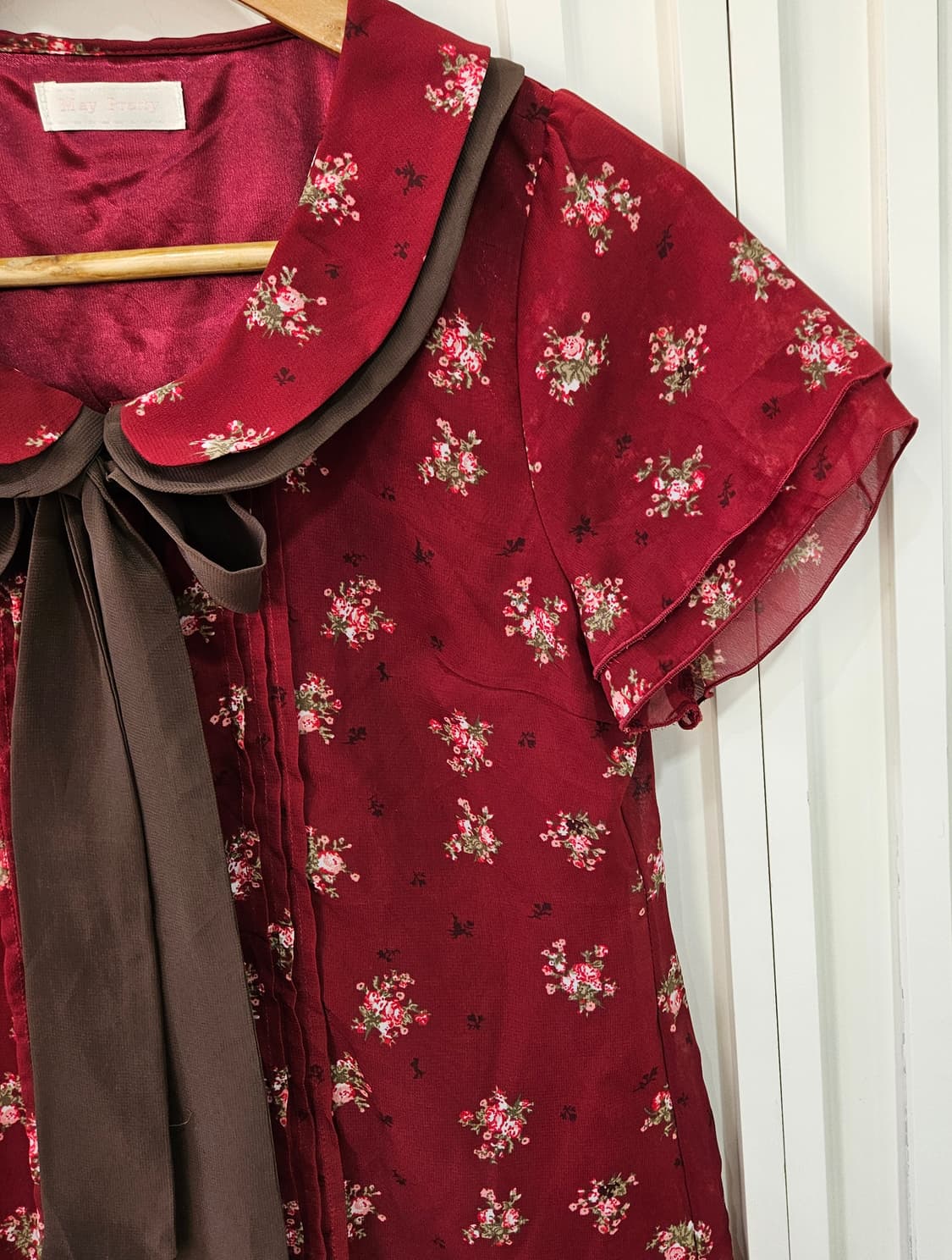 와인초코 플라워 리본 블라우스 상품이미지4