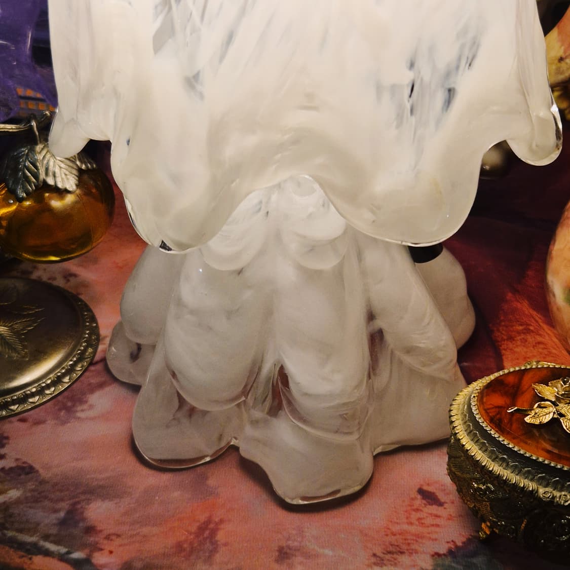 70s 이와타 핸드블로운 요리코 화이트 마블 빅 램프 상품이미지9