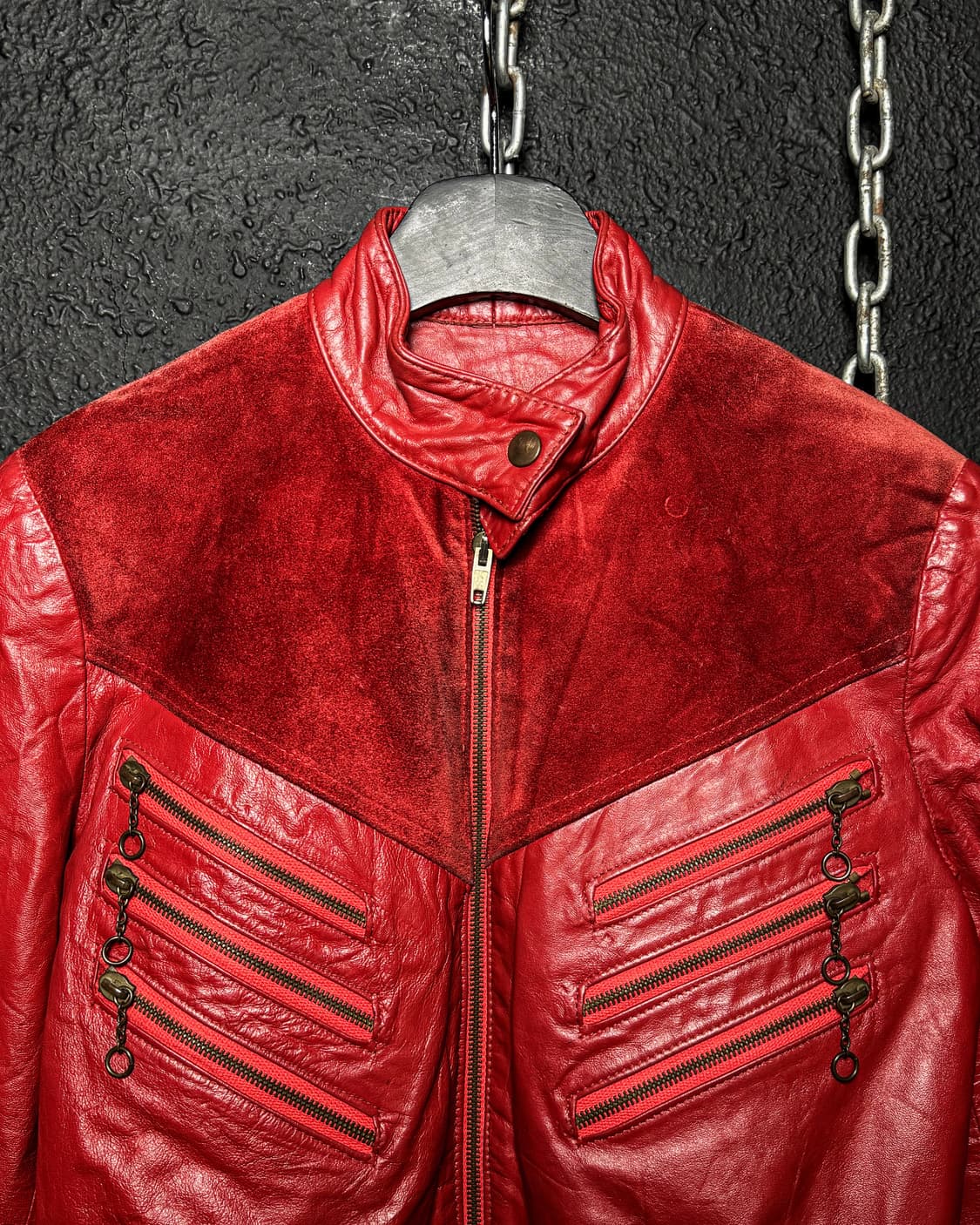 80‘s Red Leather Suede Panel Jacket 상품이미지2