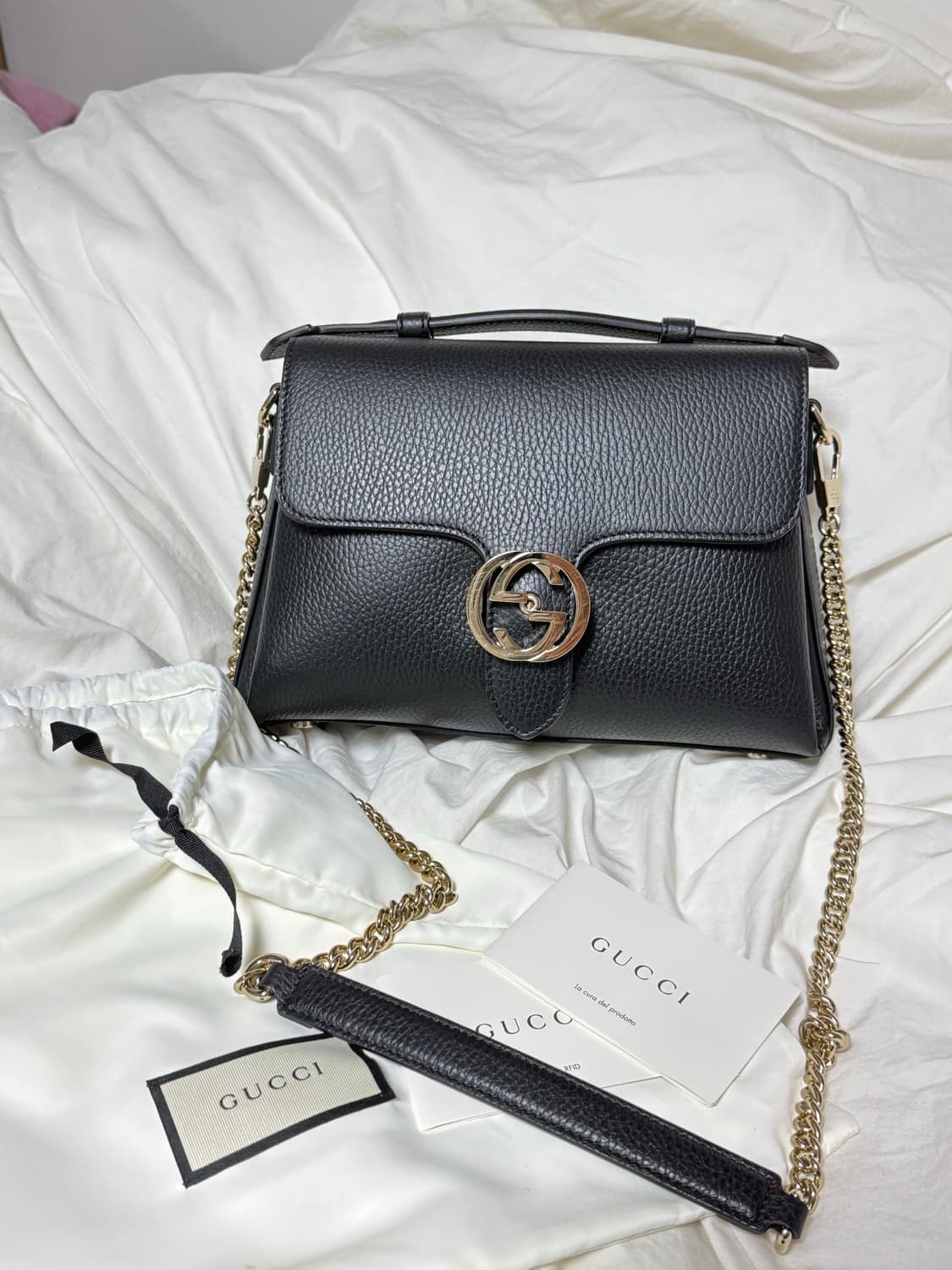 구찌 인터로킹 탑 핸들 체인 숄더백(1회착용) 상품이미지2