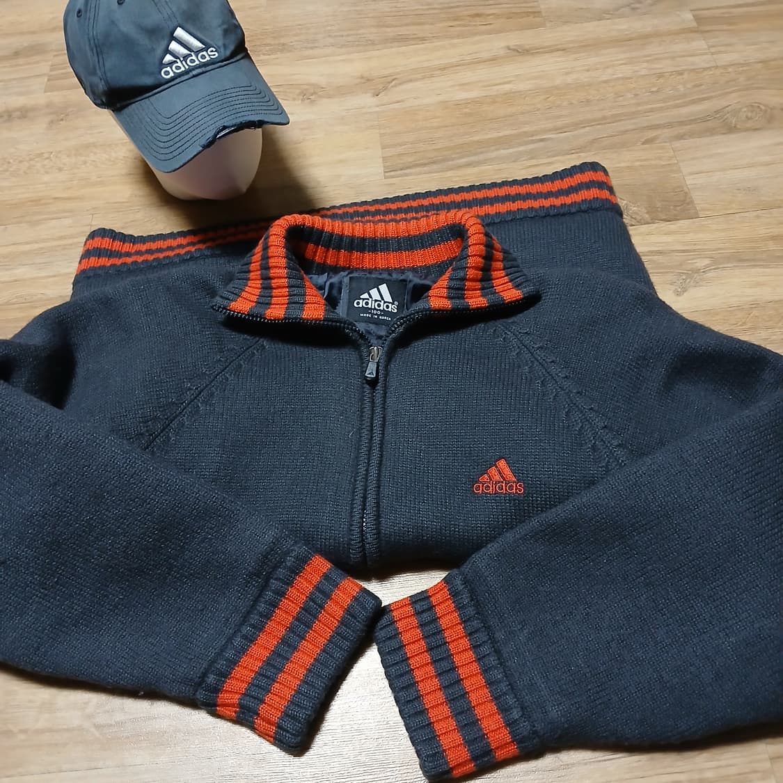 올드스쿨 아디다스 adidas 니트 누빔 점퍼 집업 자켓 패딩 상품이미지1