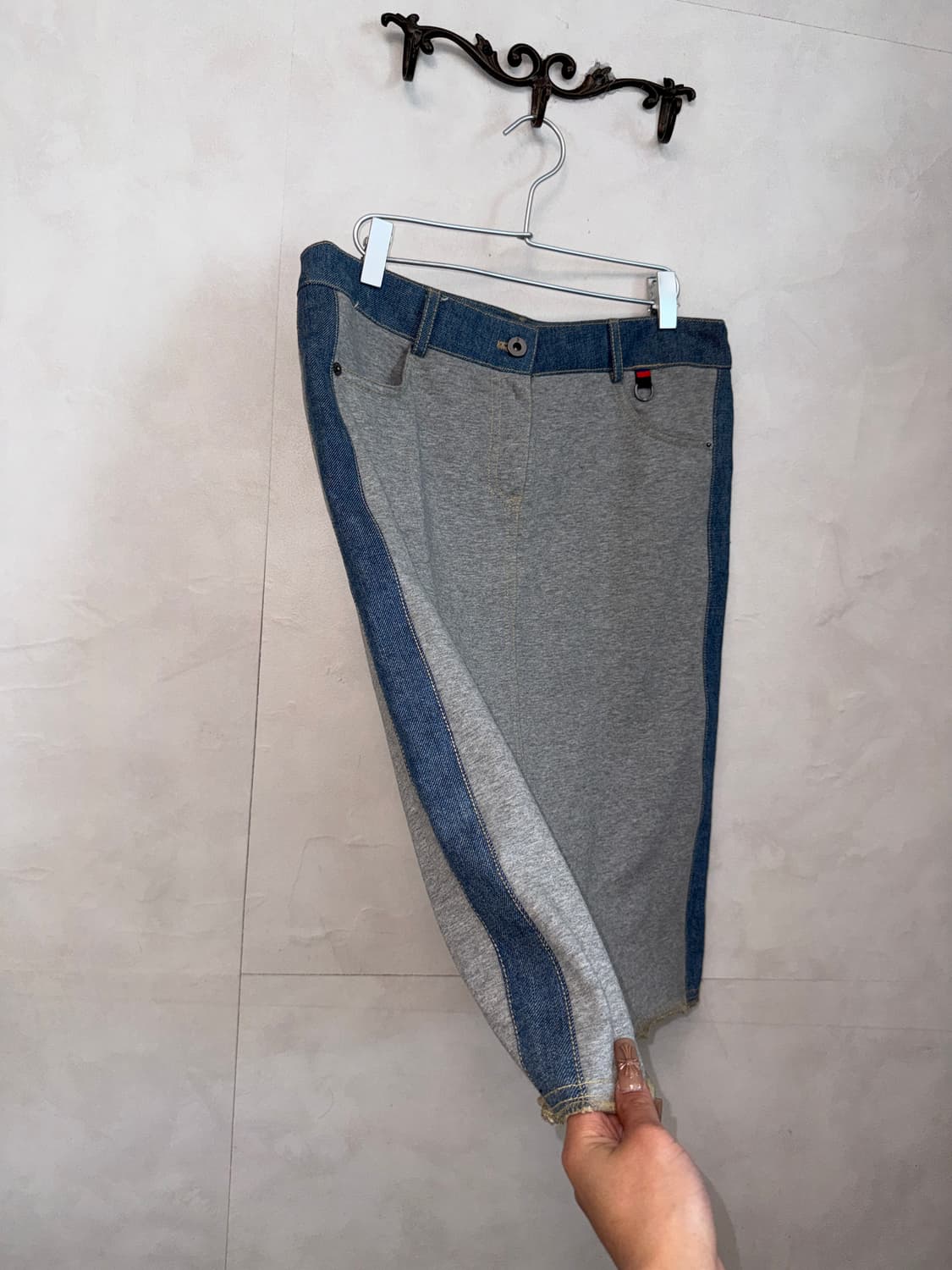 A6 gray cotton denim line midi skirt 상품이미지2